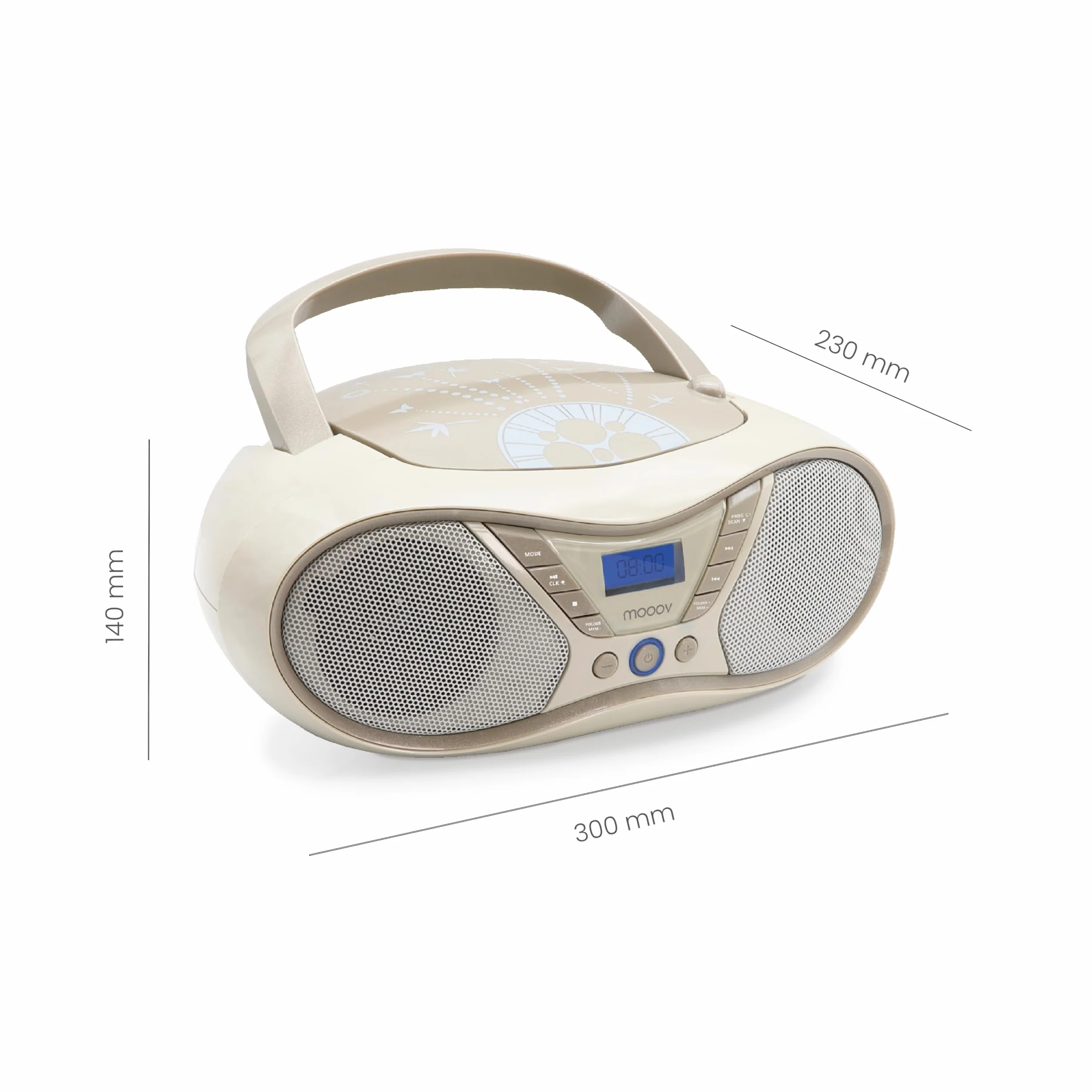 MOOOV Soft Grey przenośny odtwarzacz CD CD-R CD-RW CD-MP3 radio FM port USB dźwięk stereo 6W