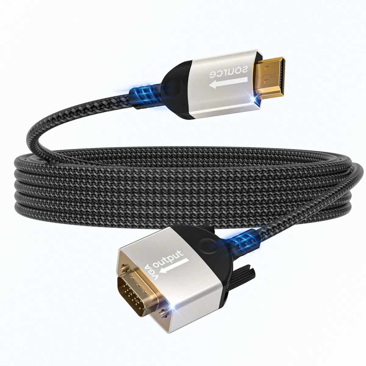 kabel HDMI na VGA 1,5m, jednokierunkowy kabel HDMI na VGA D SUB 15 Pin, kabel HDMI na VGA kompatybilny z podłączeniem PC, laptopa i innych urządzeń HDMI do monitora/projektora/HDTV 1080P@60Hz