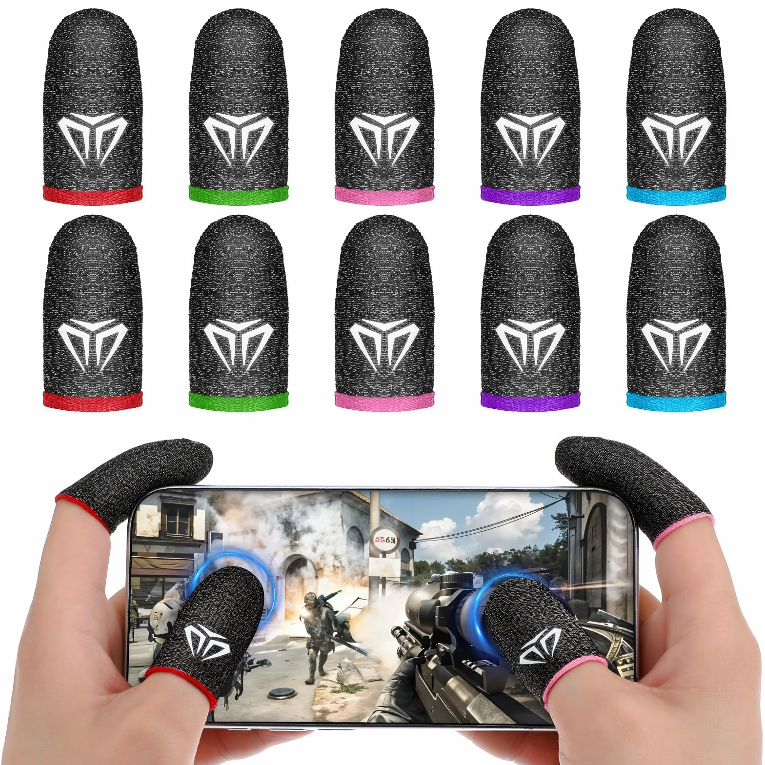 WLLHYF 10 sztuk gamingowych rękawów na palce, włókna elastanowe, do gier mobilnych, ekran dotykowy, wygodne, oddychające, odporne na pot, rękawice na kciuki, ochraniacze na palce, akcesoria gamingowe