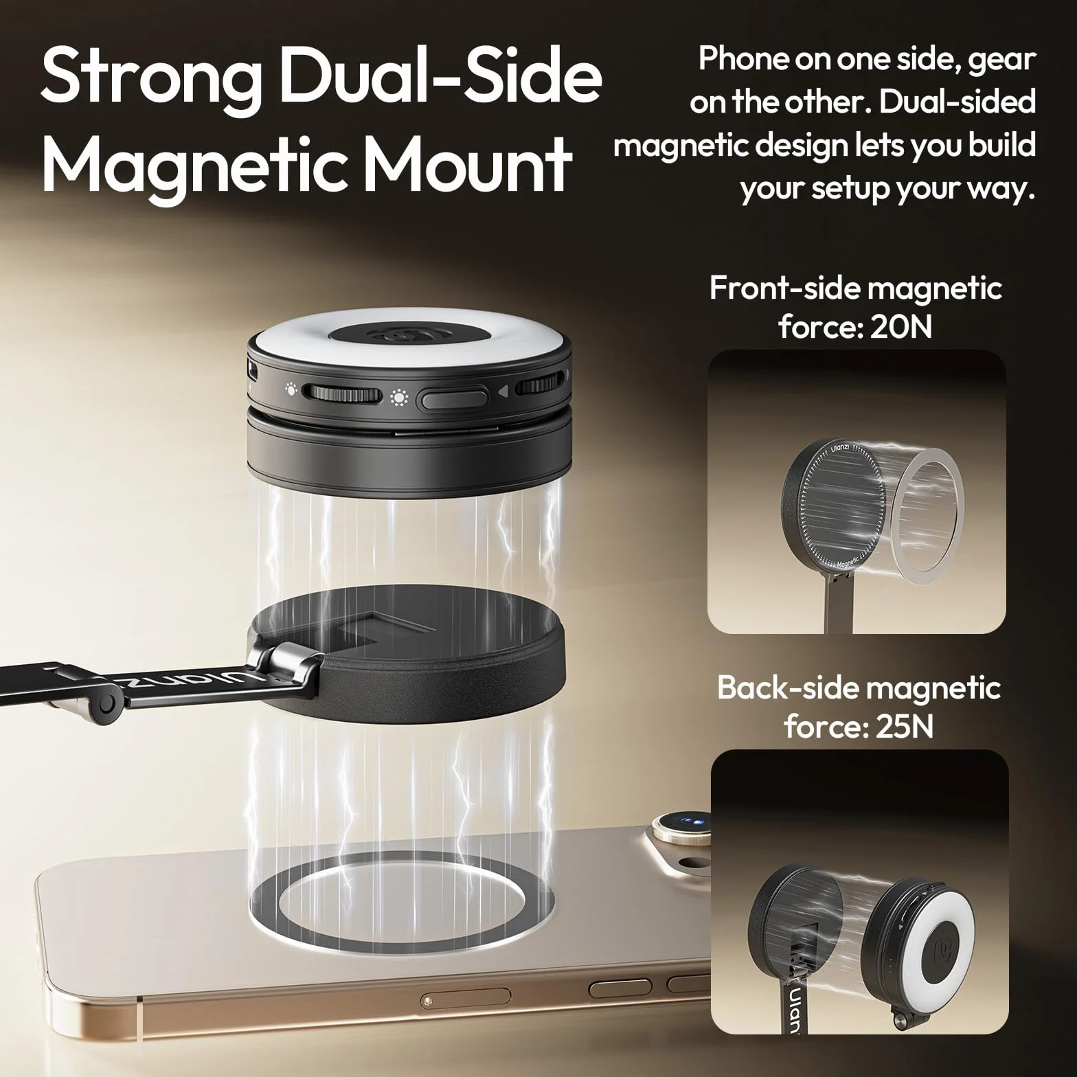 ULANZI MT85 59" Statyw magnetyczny, rozkładany, czteronożny, kijek do selfie Bluetooth 150 cm, automatycznie otwierany/zamykany, magnes 25N, kompatybilny z iPhone'em 17 16 15 14 13 12 Magsafe Samsung