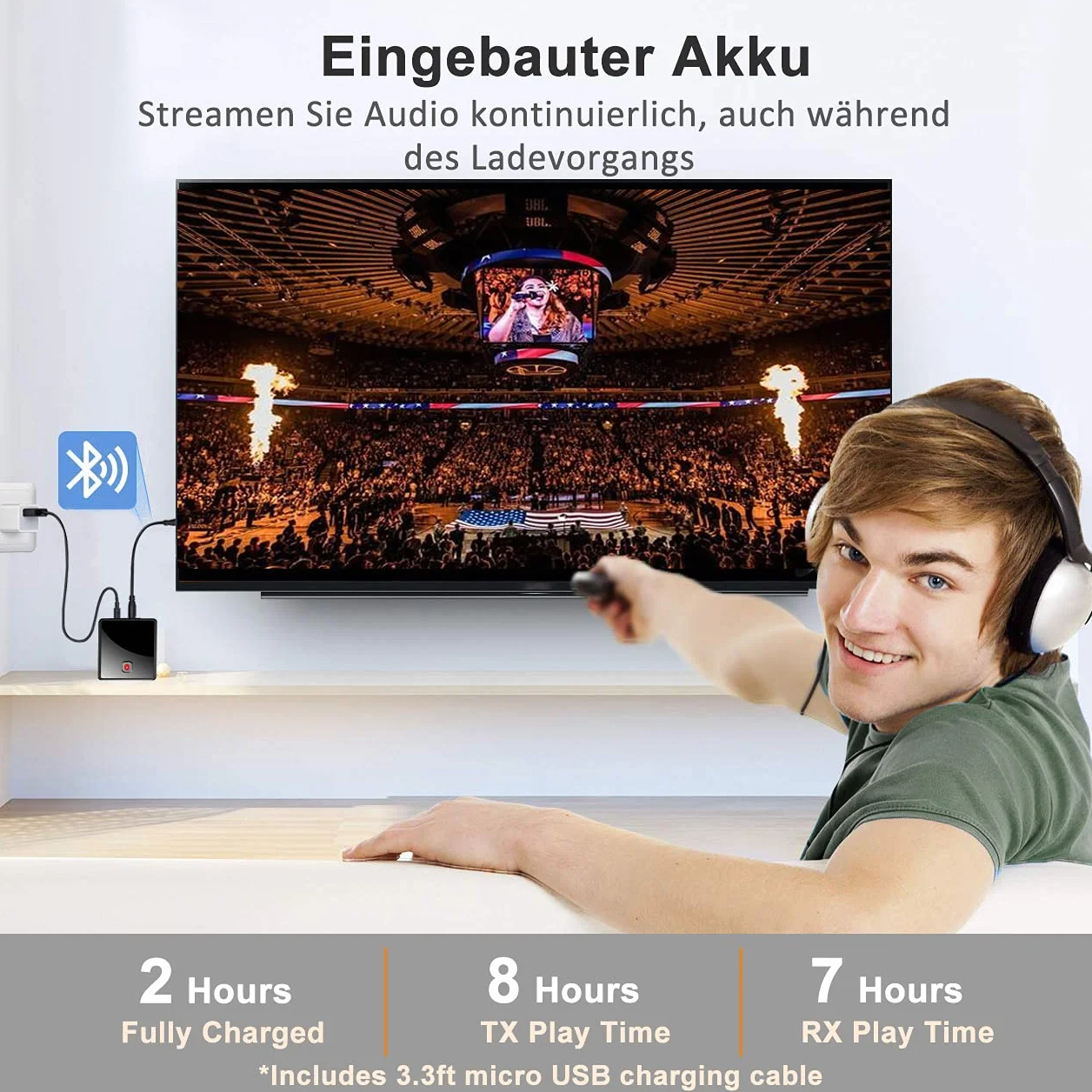 Odbiornik nadawczy Isobel Bluetooth 5.0 (optyczny, 3.5mm AUX, RCA), Niska latencja bezprzewodowy adapter audio Bluetooth AUX Adapter do telewizora PC Samochód/głośniki domowe Stereo System, Dual Link