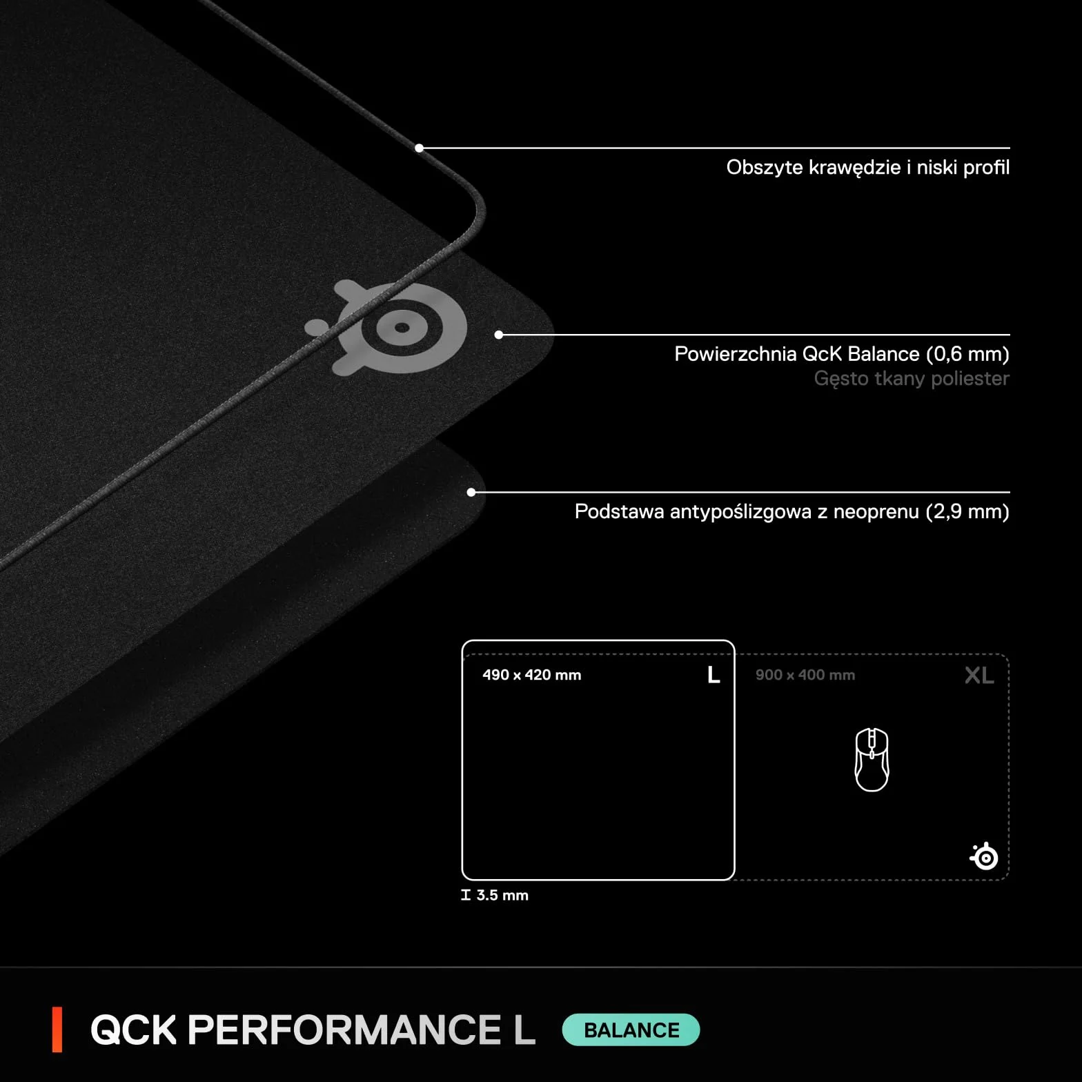 SteelSeries QcK L Performance Balance Podkładka 490x420 mm Antypoślizgowa FPS MOBA