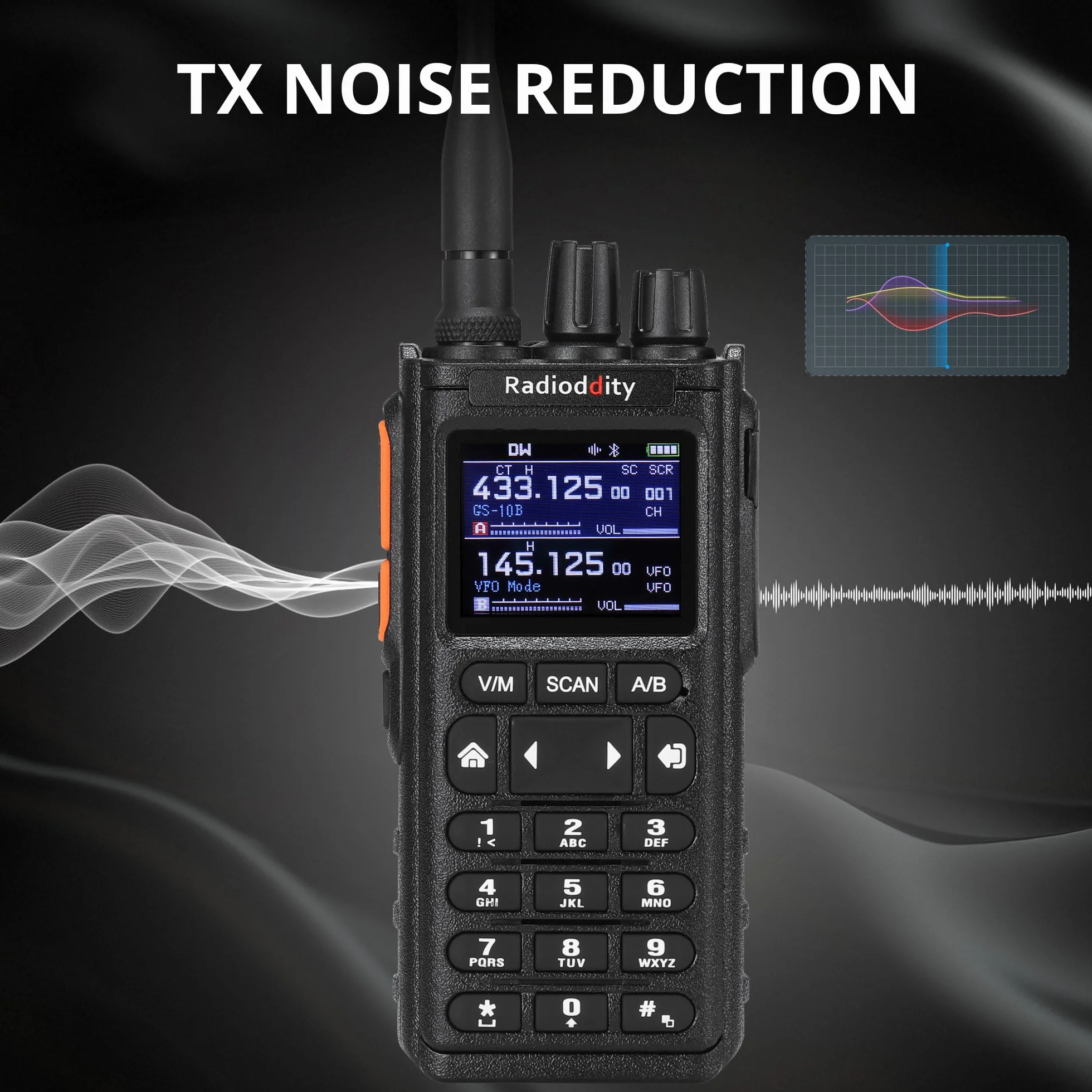 Radioddity GS-10B 10W Radio Ham, Dwukierunkowe na Duży Zasięg z APP Programowalne, UHF/VHF/FM Lotniczy, Dual PTT, Bateria 2500mAh & USB-C, Redukcja Szumów & Synchroniz. Kanałów