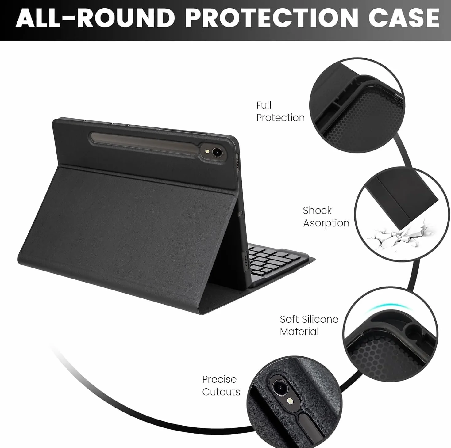 Keyboard Case do Samsung Galaxy Tab S10 FE+ Plus 13,1 cala 2025 (SM-X620/X626), podświetlana Bluetooth klawiatura, czarny