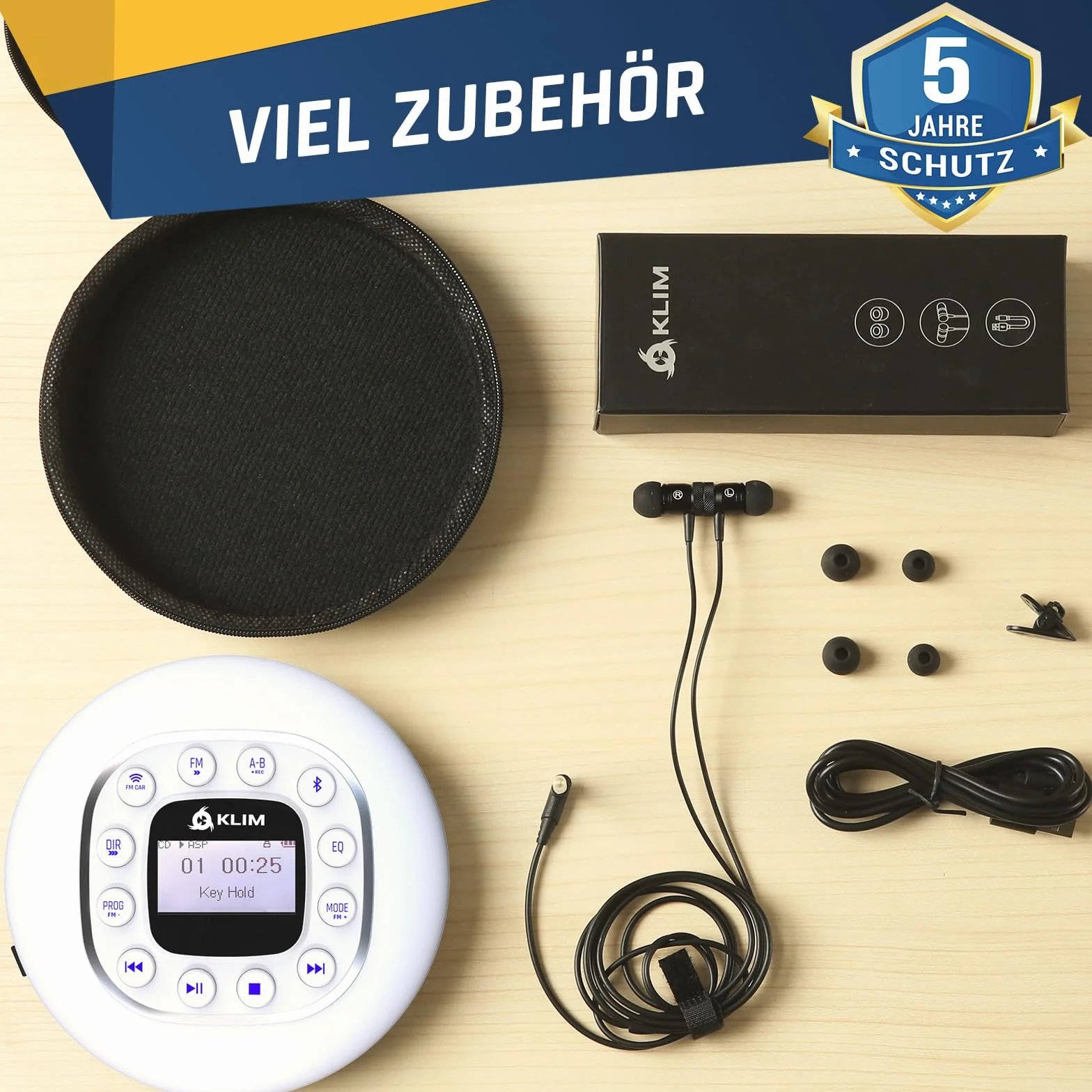 KLIM Journey + przenośny odtwarzacz CD Walkman z długą żywotnością baterii + NOWOŚĆ + słuchawki w zestawie + radio FM + kompatybilny z MP3 + karta SD, nadajnik FM, Bluetooth + idealny do samochodu -