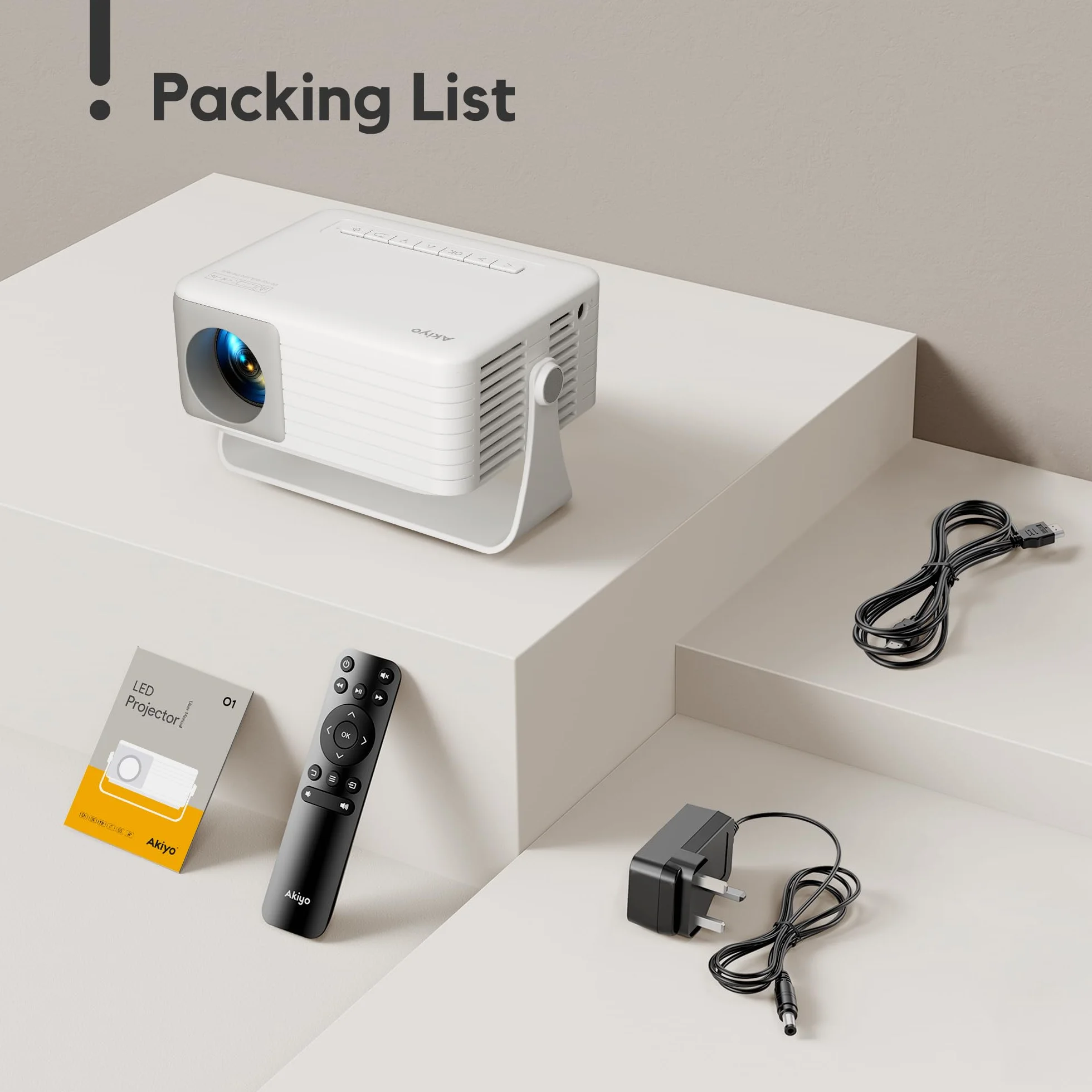 Mini Projector, AKIYO Portable Movie Projector for Outdoor, Support 1080P, ±15° Keystone, Max 120" Screen, for Kids, Young, Gift, Compatible with Smartphone, Computer, TV Stick, U Disk, Speaker