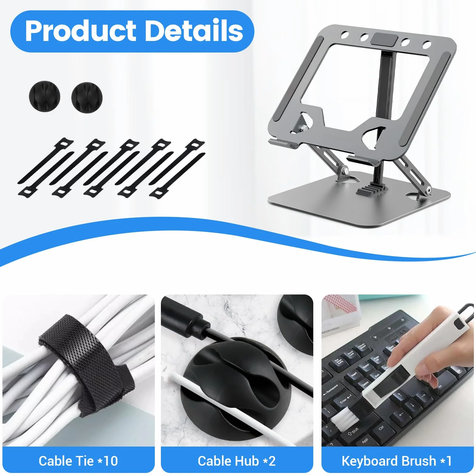 Podstawka pod Laptop, Ergonomiczny Stojak z 3 Wzmocnieniami, 5 Poziomów Regulacji, Składany, Antypoślizgowy, Wentylacja i Chłodzenie, Kompatybilny z Macbook Notebookami Tabletami (10-17,3")
