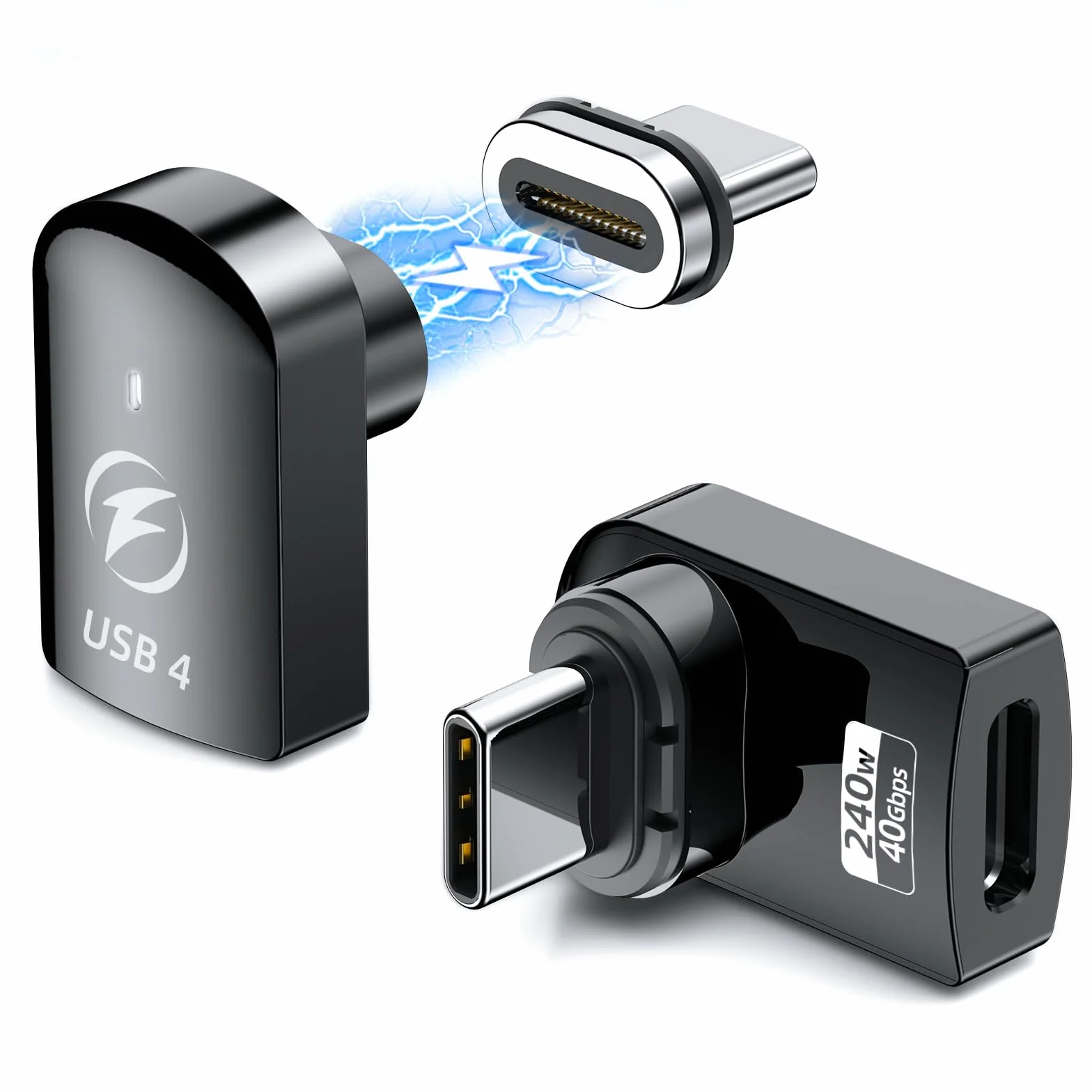 Magnetyczny adapter USB C 240 W, 2 sztuki, HanCenDa adapter magnetyczny USB C 24-biegunowy, szybkie ładowanie, USB 40 Gbit/s, transmisja danych 8K 60 Hz wideo do Thunderbolt 3/4, MacBook Pro/Air/ROG
