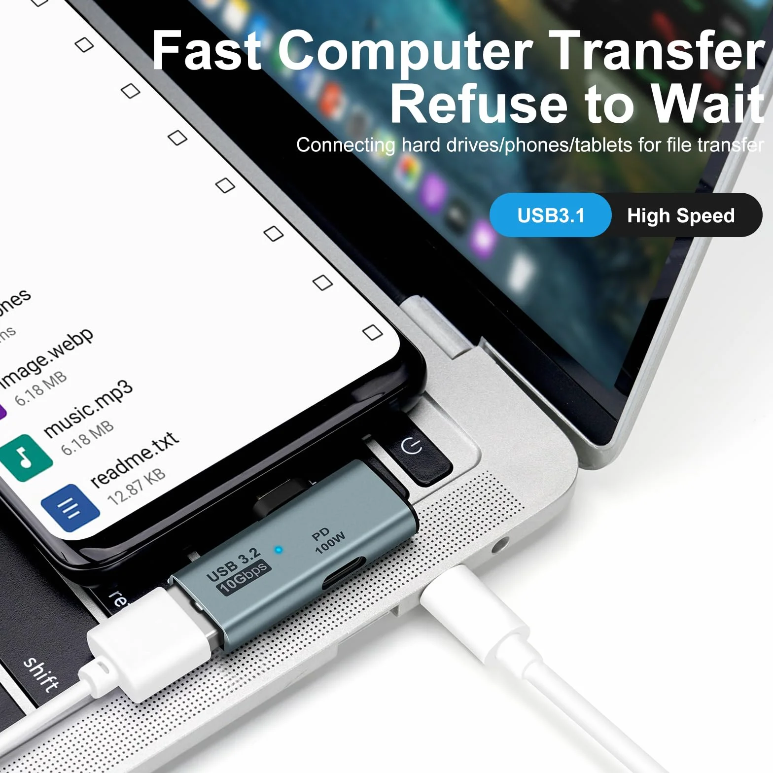 Adapter USB C OTG, typ C 100 W PD Ładowanie i ładowarka rozdzielająca USB 3.0, kompatybilna z iPhone 15 Pro Max, Google TV, Chromecast 2020, MacBook, Samsung Galaxy S22/S23