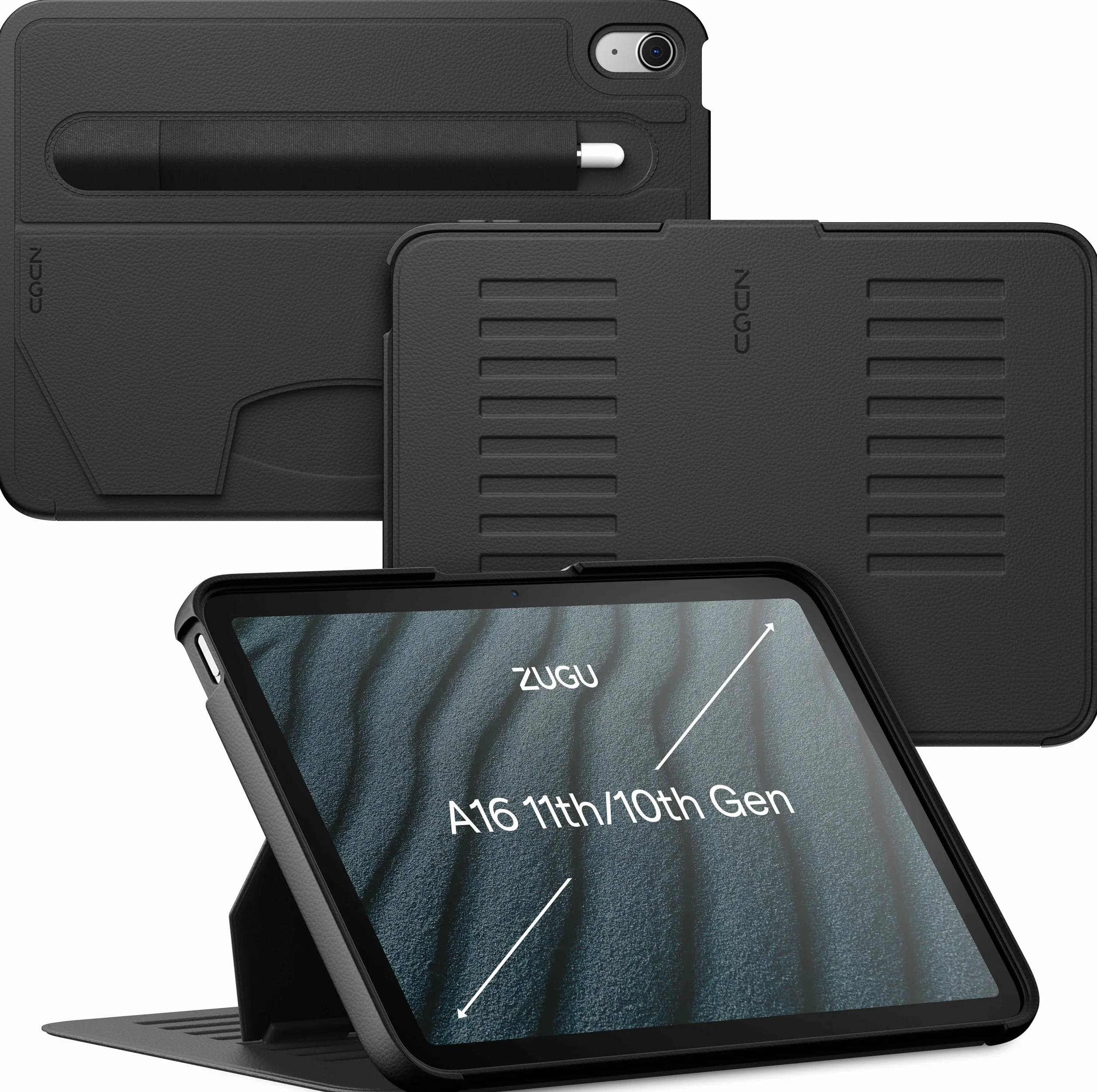 ZUGU CASE iPad 11/10 Generacji Case (A16 2025/2022) 10.9 Etui - Ultra Cienki Ochronny - Apple Pencil Kieszeń - Wygodne 8-Magnetycznie Kątom Stojak Automatyczne Usypianie/Budzenie [ Czarny ]