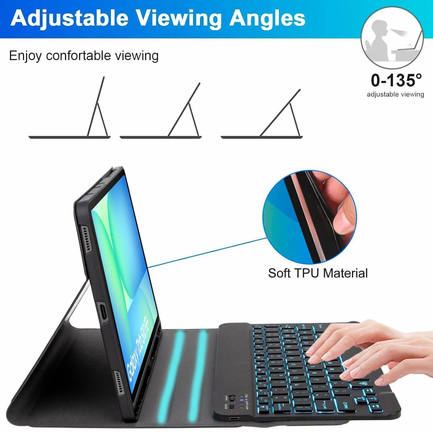 Keyboard Case do Samsung Galaxy Tab S10 FE+ Plus 13,1 cala 2025 (SM-X620/X626), podświetlana Bluetooth klawiatura, czarny