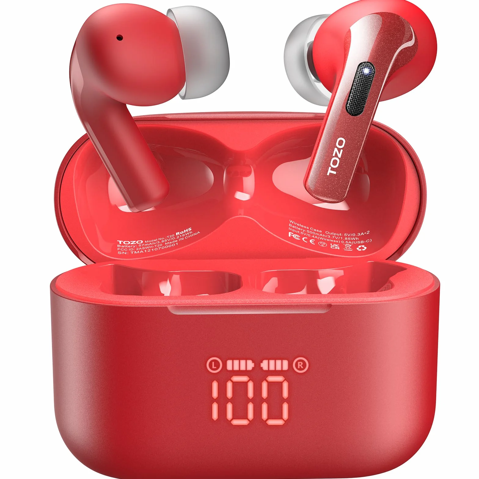TOZO T20 Bezprzewodowe słuchawki douszne Bluetooth 48,5h IPX8 podwójny mikrofon redukcja szumów 10 mm