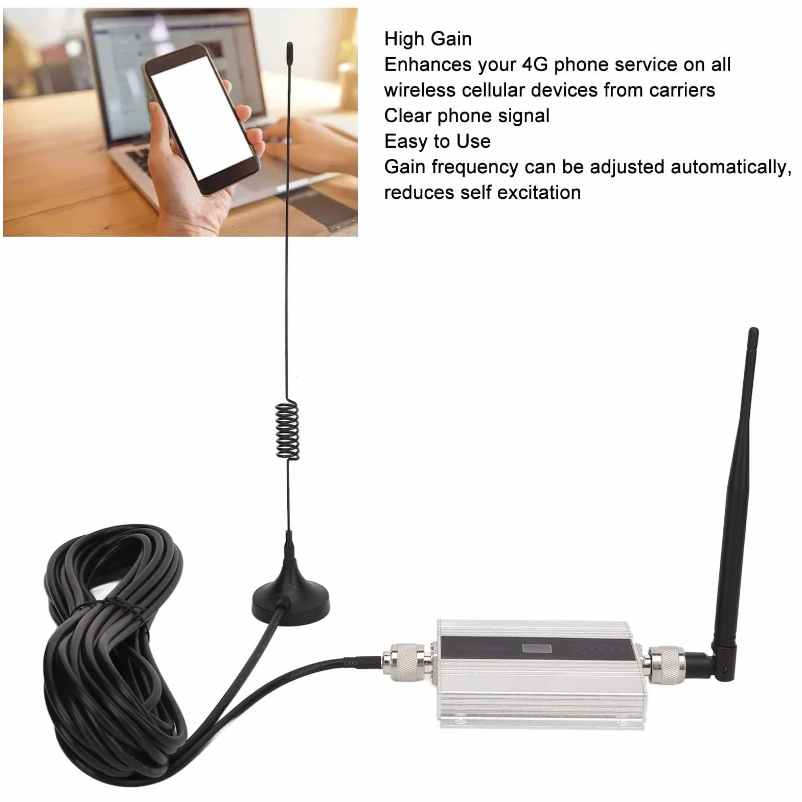 Domowy wzmacniacz do telefonu komórkowego, wzmacniacz telefonu komórkowego 4G z anteną, wzmacniacz sygnału do smartfona o podwójnej częstotliwości (wtyczka europejska)