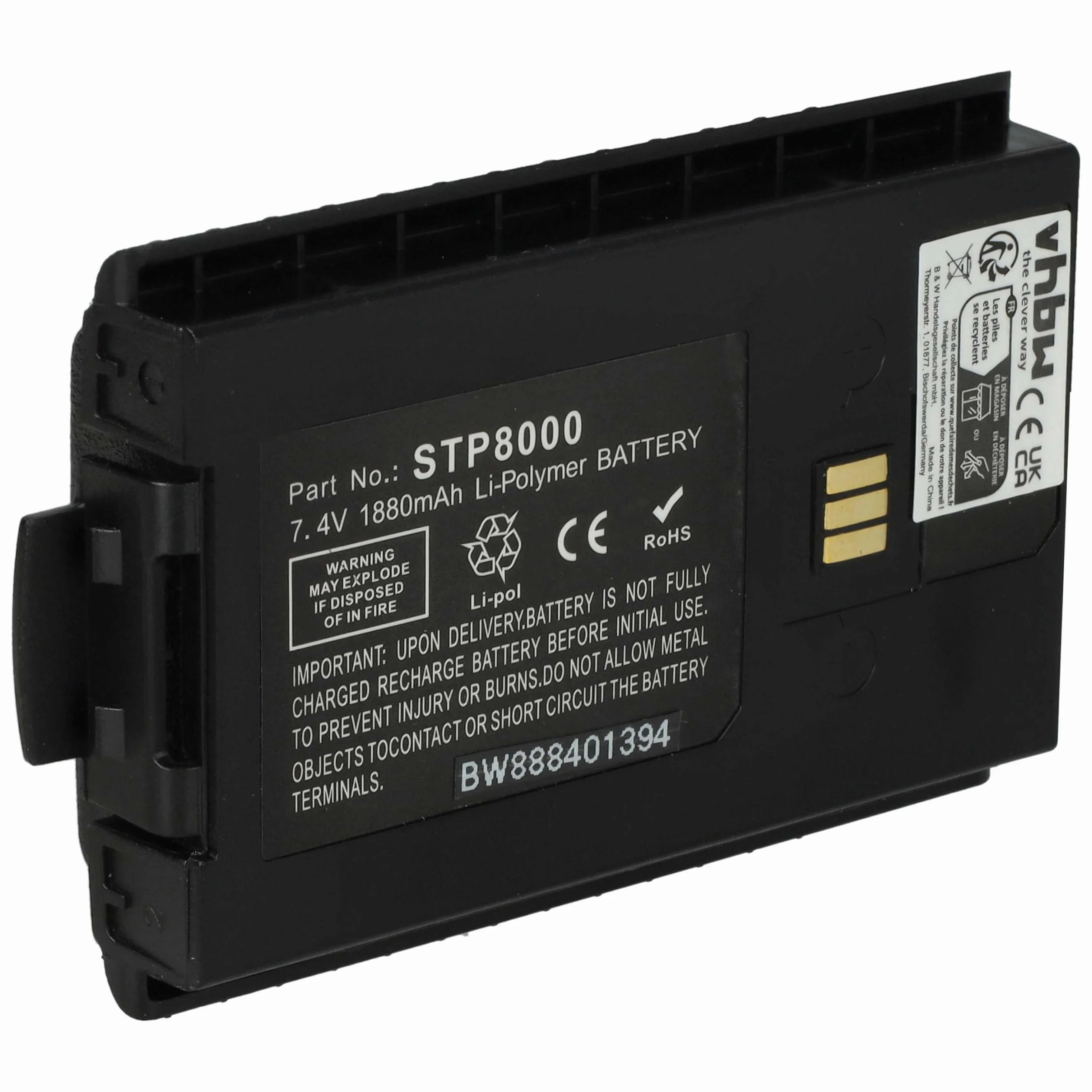 vhbw Akumulator kompatybilny z Sepura SC20, SC2020, SC2024, SC21, STP8000, STP8020, Walkie Talkie 1880 mAh 7,4 V litowo-polimerowy