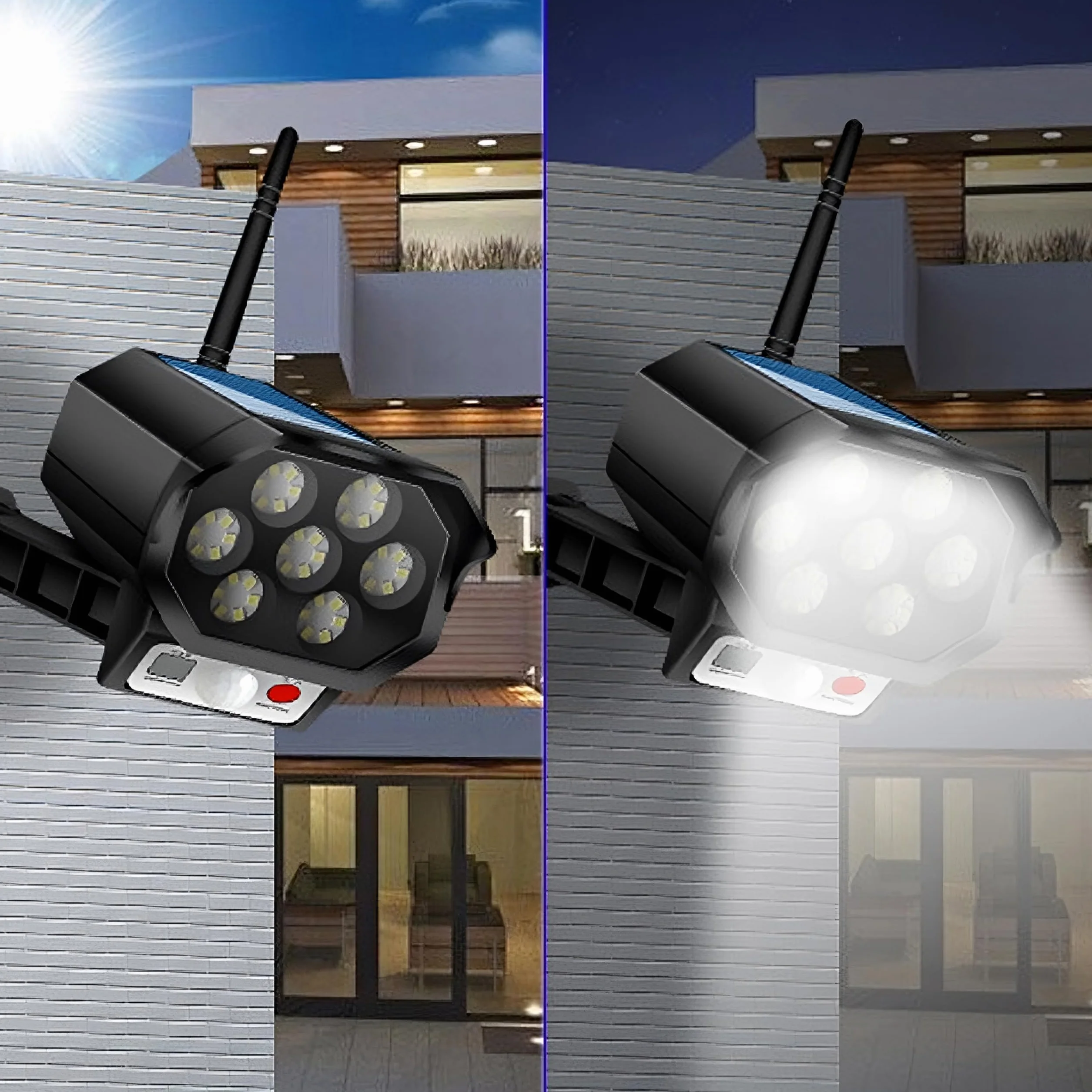Retoo Atrapa Kamery z lampą LED, czujnikiem ruchu i zmierzchu, lampa solarna zewnętrzna 14.6x8.5x8.2 cm zasilana energią słoneczną, uchwyt na ścianie, czarna