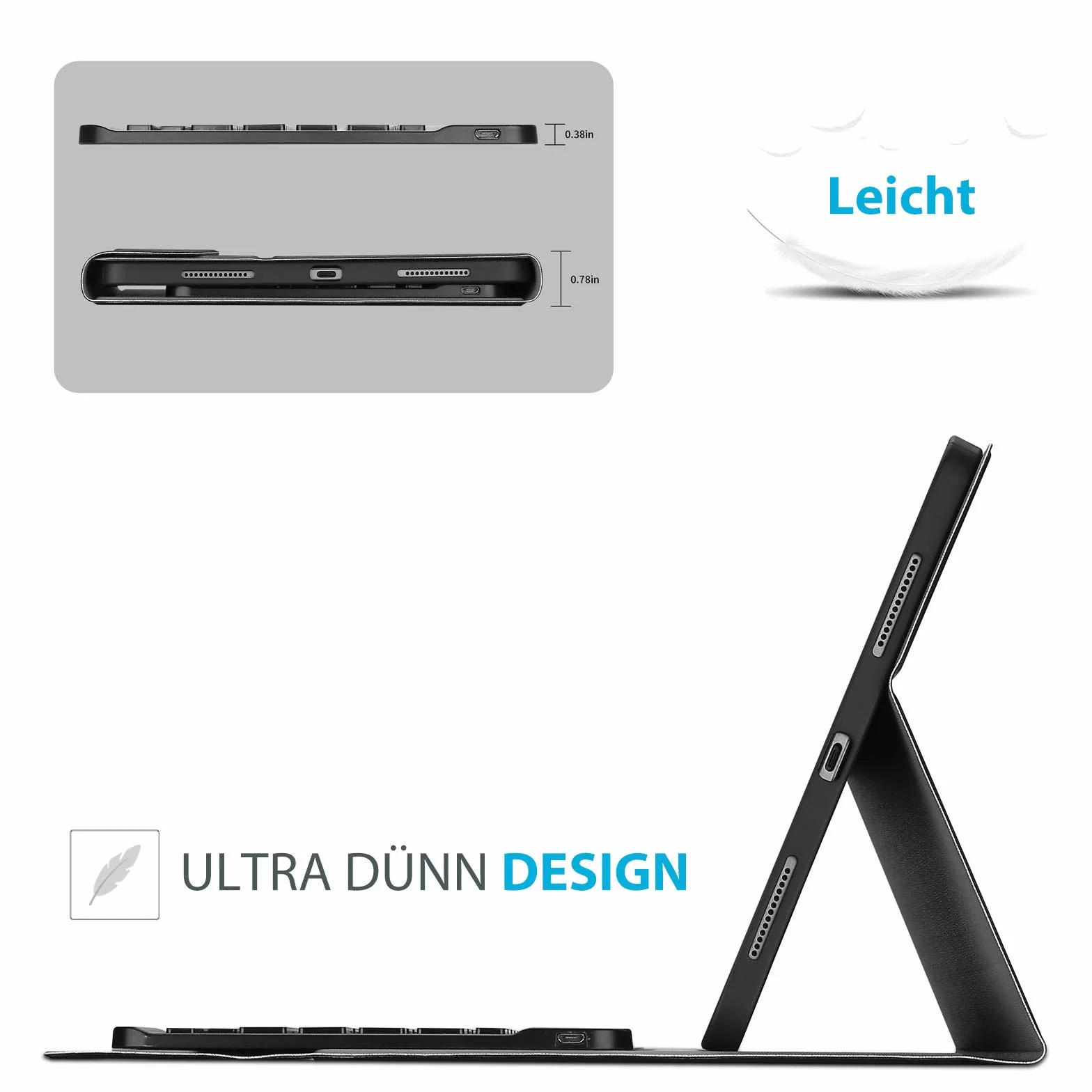 ProCase Niemiecki futerał na klawiaturę z uchwytem na długopis do iPada Air 11" M2 2024 / iPad Air 5 2022 / Air 4 Gen 2020 10,9", ultracienkie, z wyjmowanym magnesem, klawiatura bezprzewodowa