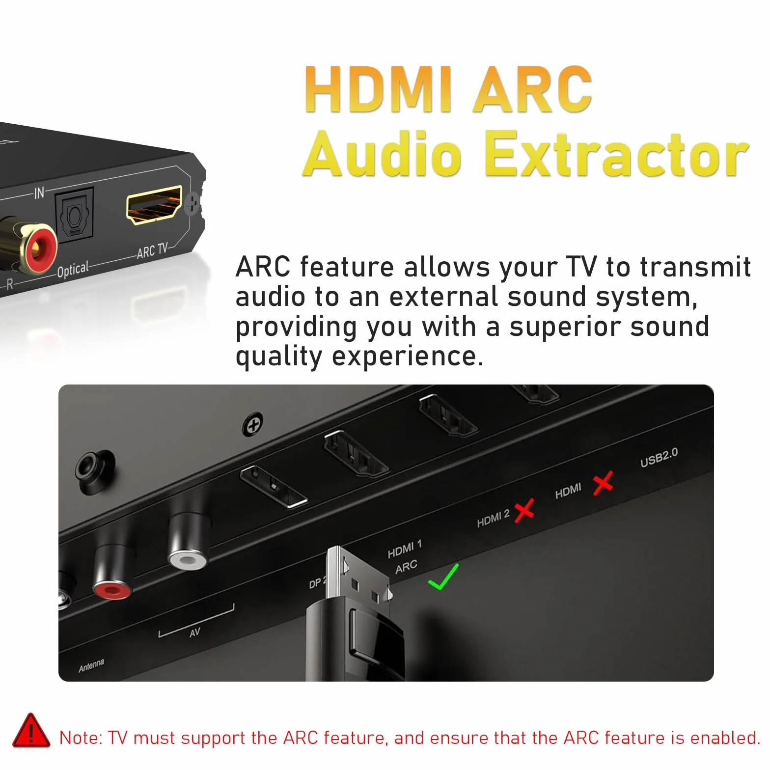 Tendak 192KHz ARC Audio Extractor, cyfrowy konwerter audio, HDMI ARC + optyczny + RCA L/R do HDMI + optyczny + RCA L/R + 3,5 mm stereo do wzmacniacza dźwięku HDTV Soundbar, głośników i słuchawek