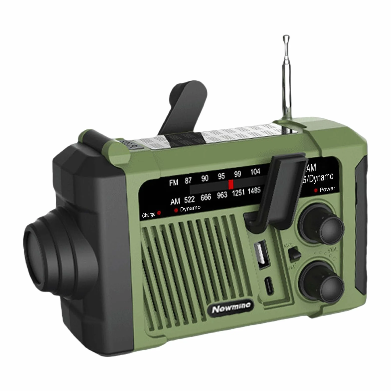 Radio korbowe, 1800 MA, radio awaryjne, solarne radio z korbą, do użytku na zewnątrz, na kemping, w sytuacjach awaryjnych, SOS, wytwarzanie prądu za pomocą korbki ręcznej, zielone (160 x 96 x 56 mm)