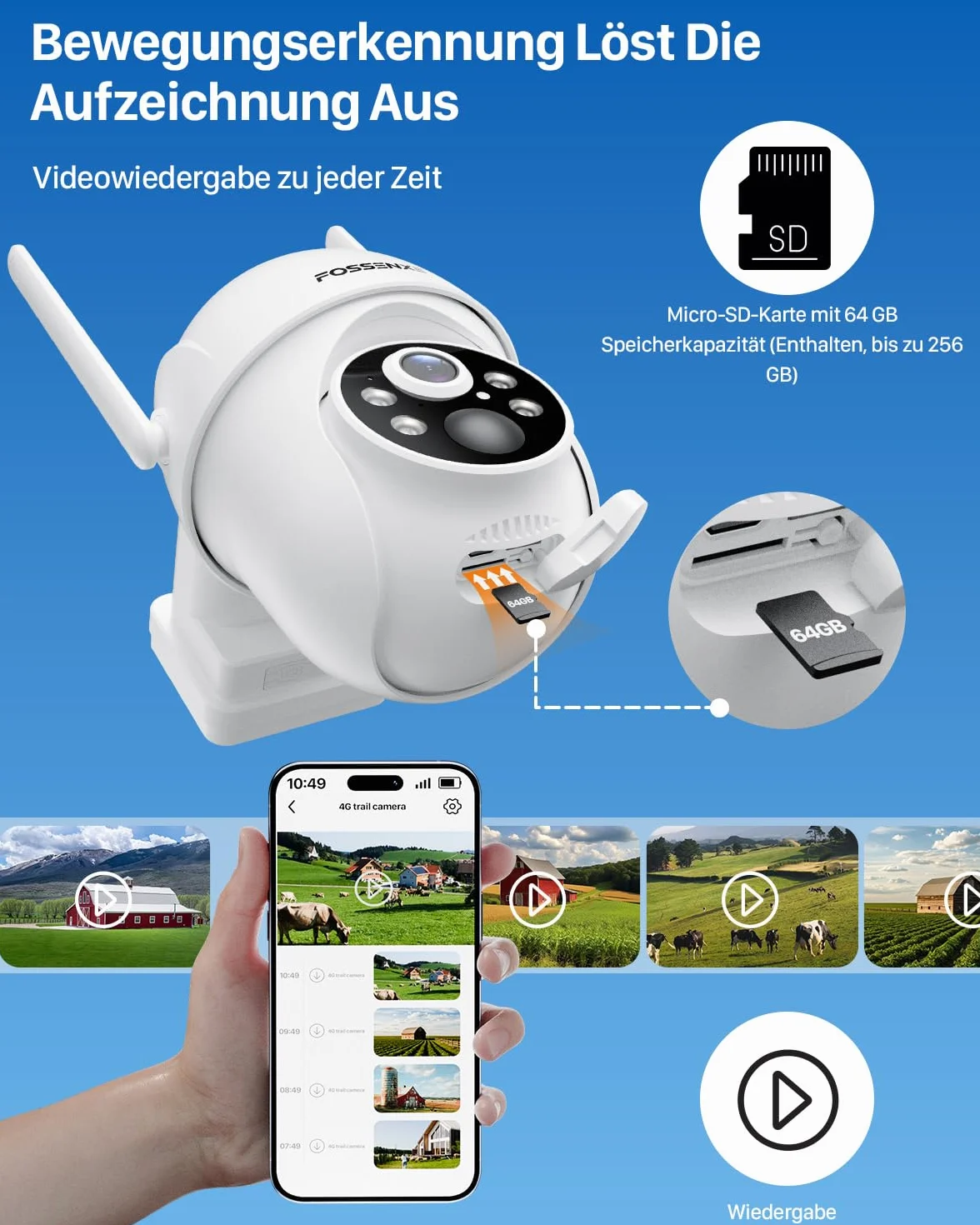 Kamera bezpieczeństwa 4G LTE, bezprzewodowa kamera solarna z kartą SIM i pamięcią kart 64 GB, kamera PTZ 2K HD 4MP bez Wi-Fi, noktowizor kolorowy, wykrywanie ciała PIR