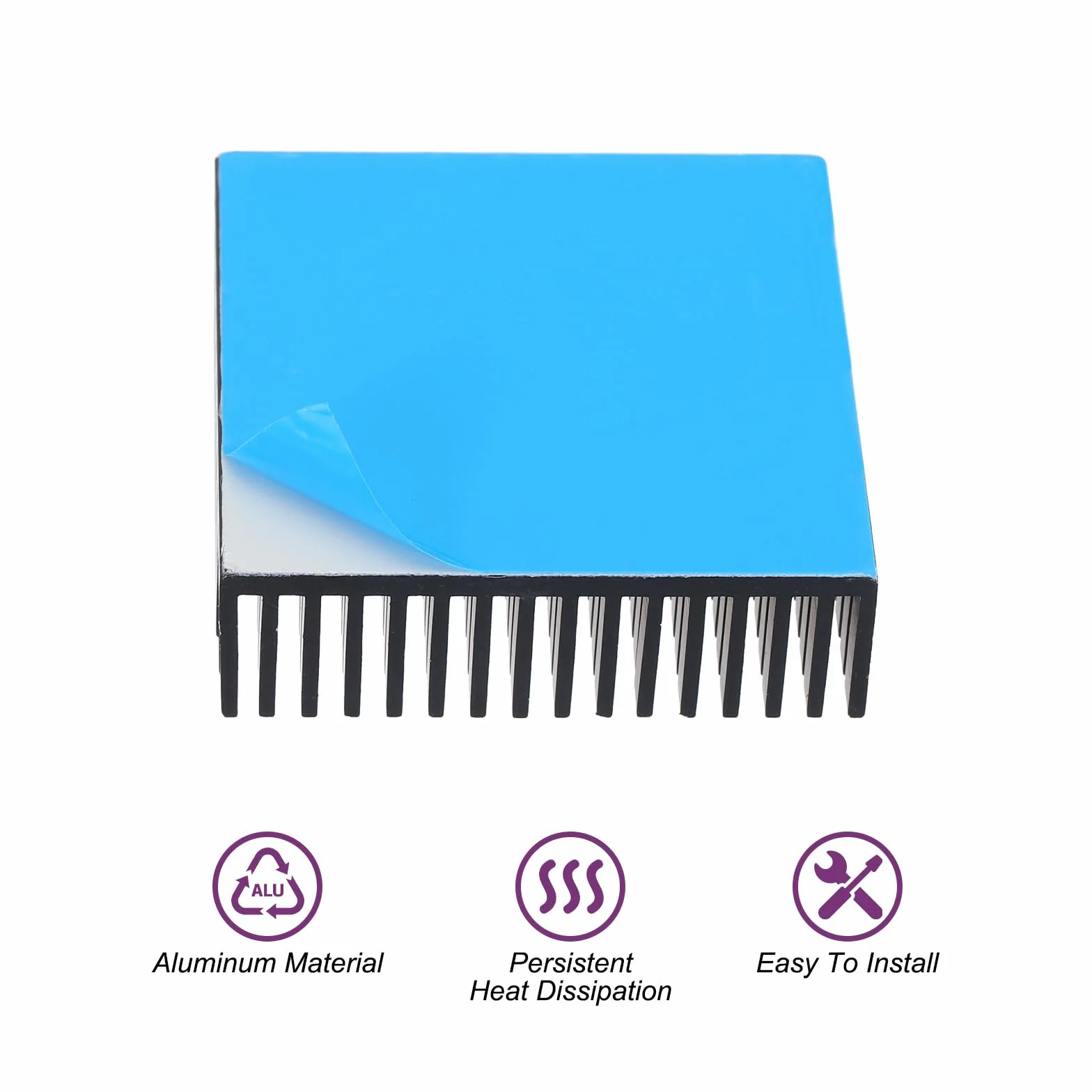QUARKZMAN 1 szt. 50 x 50 x 15 mm radiator aluminiowy radiator chłodzący z termostatyczną niebieską naklejką na chip tranzystor procesora FET IC wzmacniacz czarny