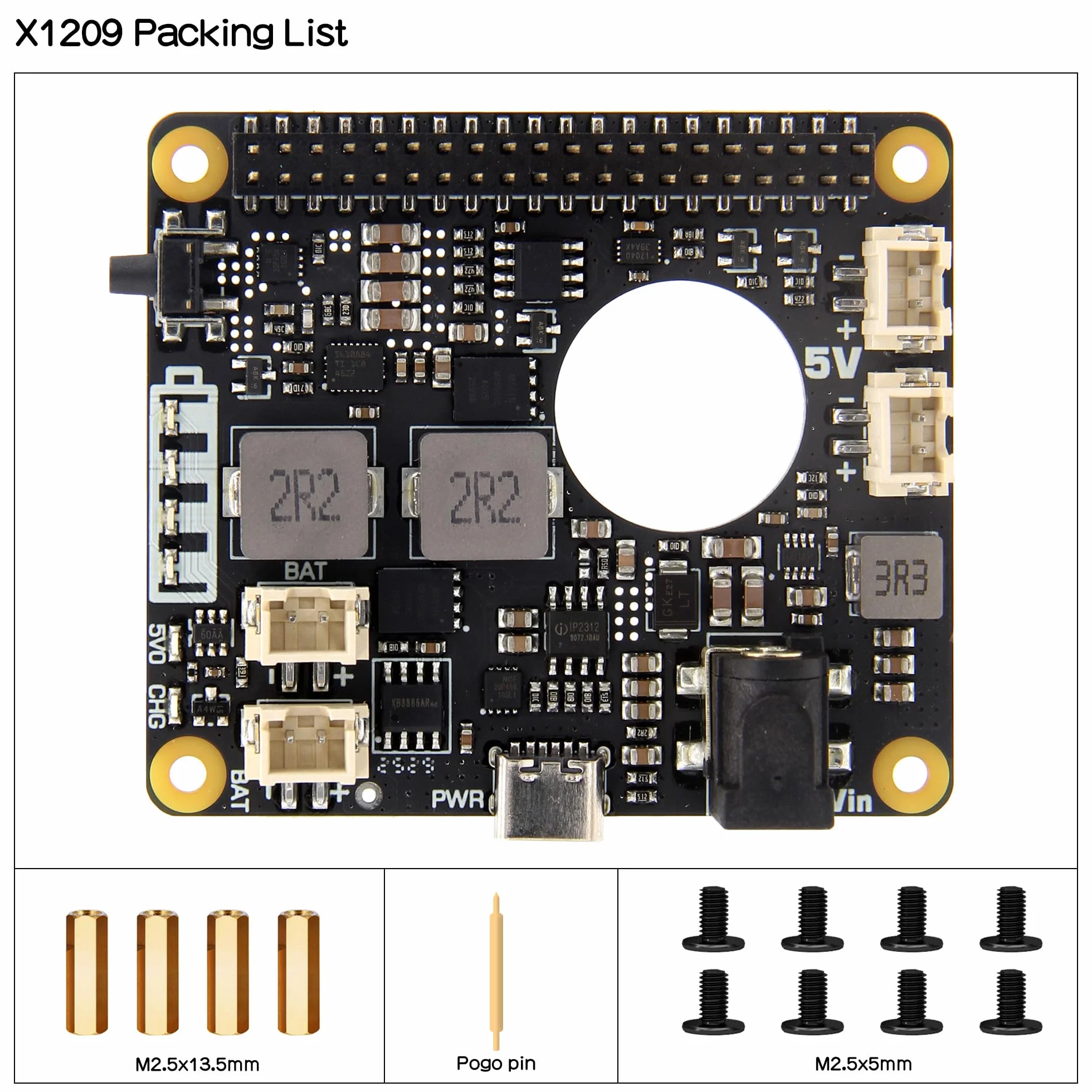 Geekworm X1209 5.1V 6A UPS HAT with Wide 6-18V Input for Raspberry Pi 5/4B/3B+/3B