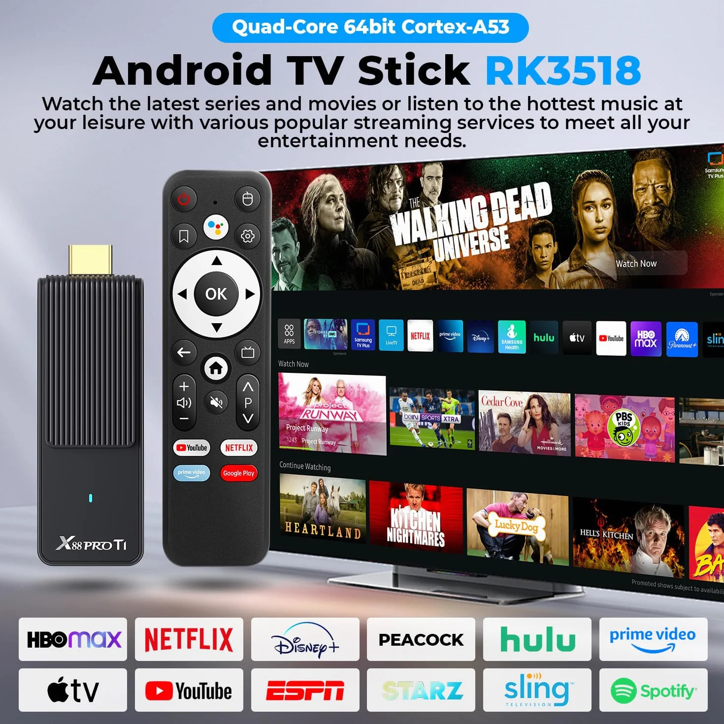 GREVA Android TV Stick 4K Ultra HD urządzenie do strumieniowego przesyłania strumieniowego, system Android 14.0, 2 GB 16 GB HDR/AV1/2,4G/5G WiFi/BT 5.0, 3D HD Smart Box Streaming Media Player z