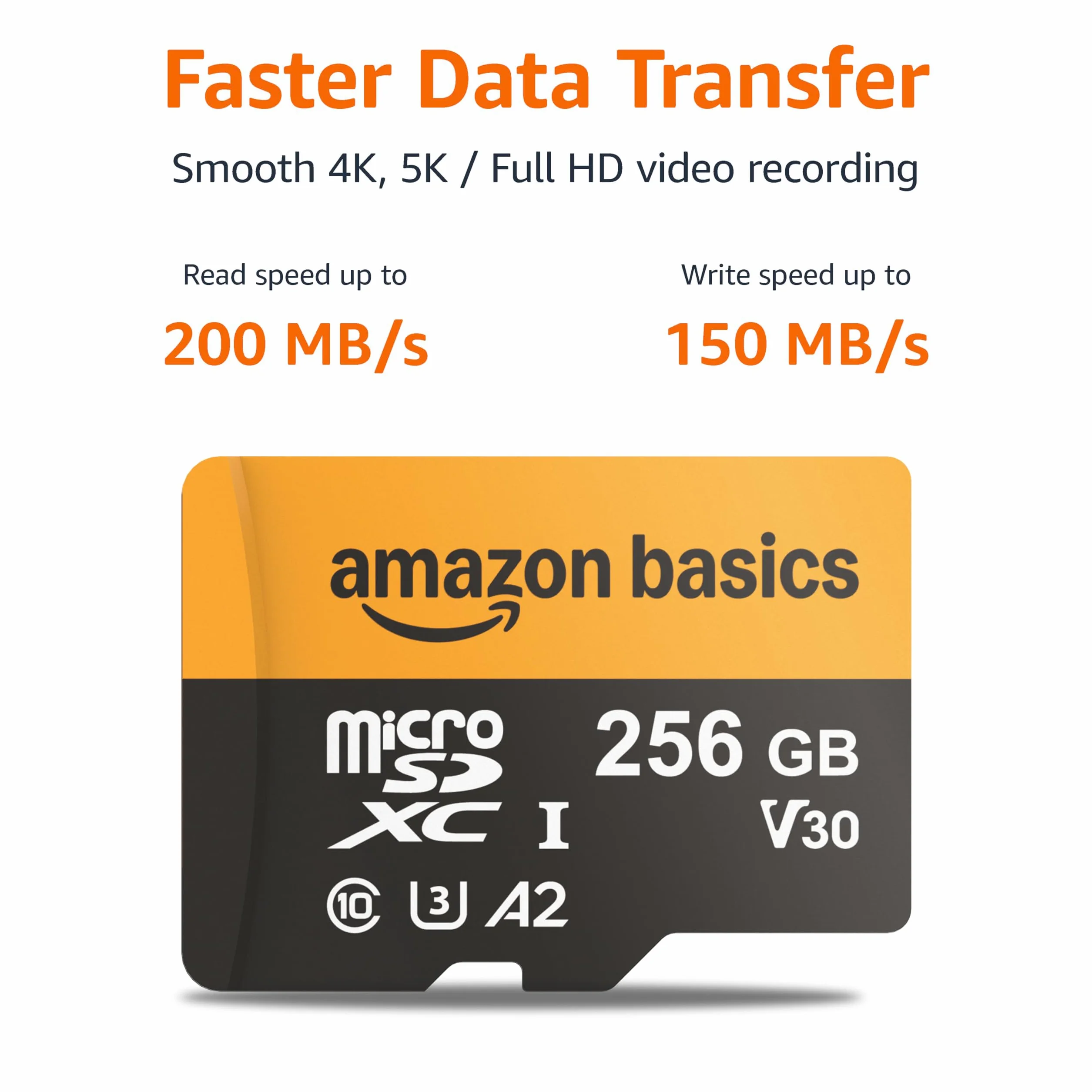 Amazon Basics Karta pamięci microSDXC 256 GB z adapterem, prędkość odczytu do 200 MB/s, 1 sztuka