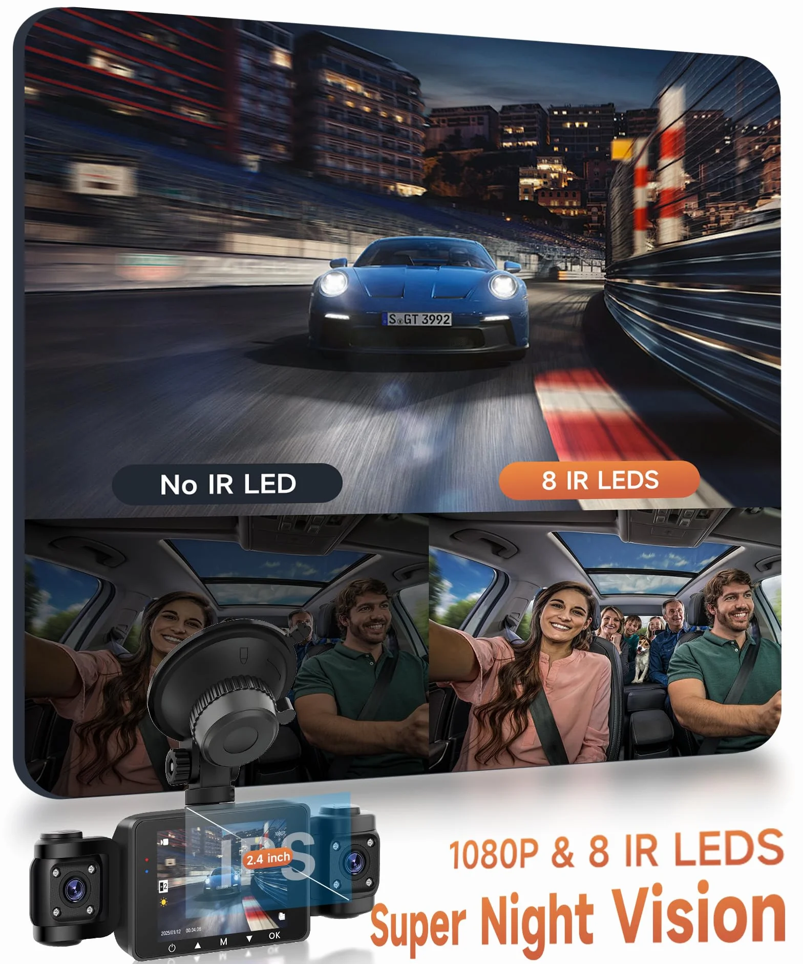 Rimoody 4-kanałowa 360° kamera samochodowa, z 4 x kamerami FHD 1080P z przodu i tyłu, lewo i prawo, 2,4-calowa kamera samochodowa 1080P z noktowizją IR/czujnikiem G/nagrawaniem w pętli/24H