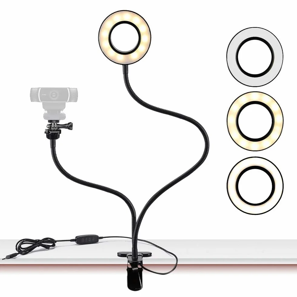 AIYIZON AYZ-64JCM-001 Uchwyt do Kamery z Pierścieniową Lampą LED, USB, Czarny