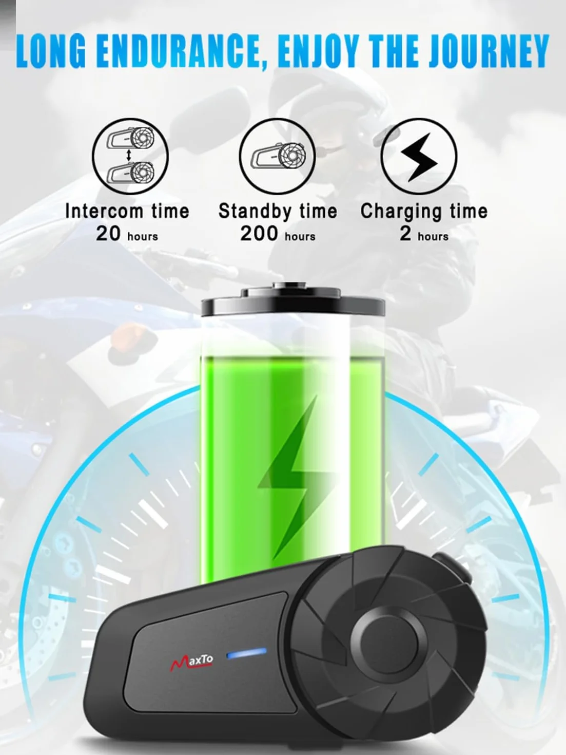 Maxto Motocyklowy zestaw słuchawkowy Bluetooth,MX1 2 Riders, uniwersalne systemy komunikacji interkomowej,dźwięk stereo HiFi, wodoodporność IPX6,sterowanie muzyką, kask motocyklowy głośnik
