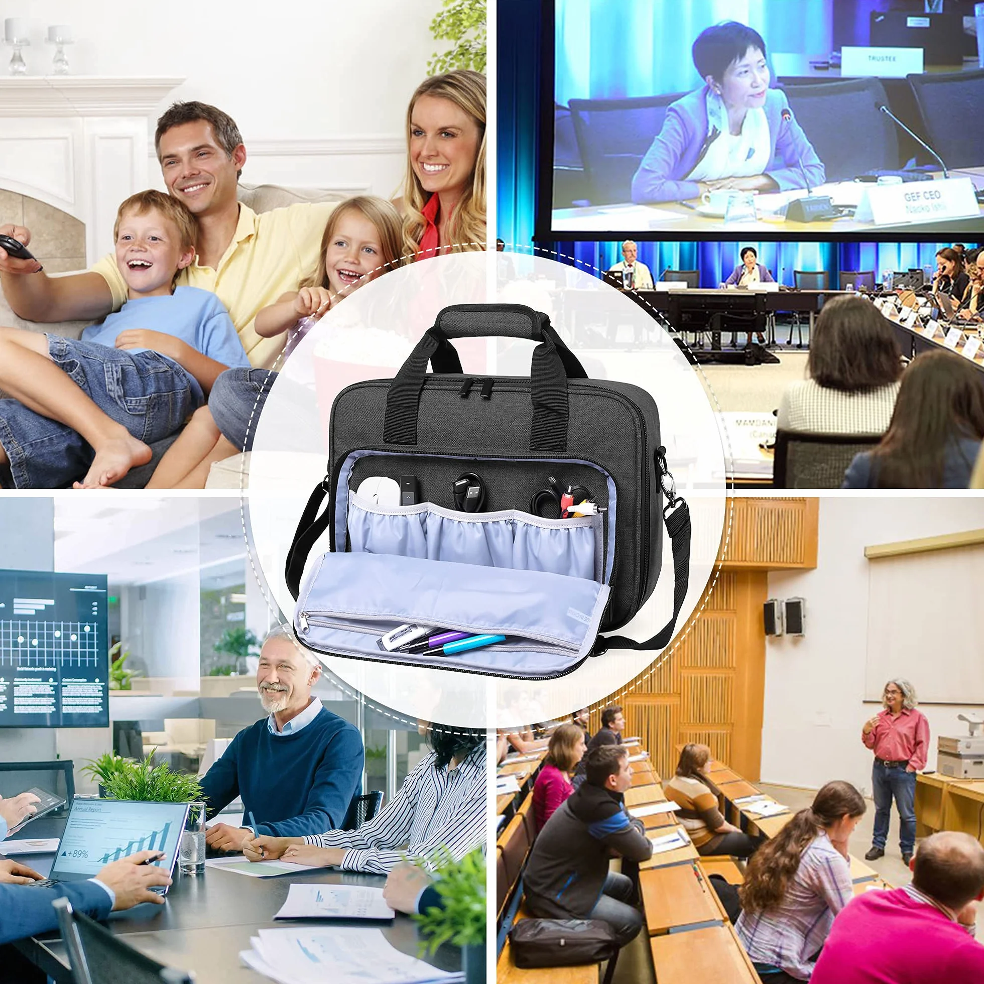 Etui Luxja na projektor, torba na projektor z ochronną wkładką na laptop, etui na projektor z kieszeniami na akcesoria (kompatybilne z większością głównych projektorów), Czarny, 40.6 cm x 29.2 cm x
