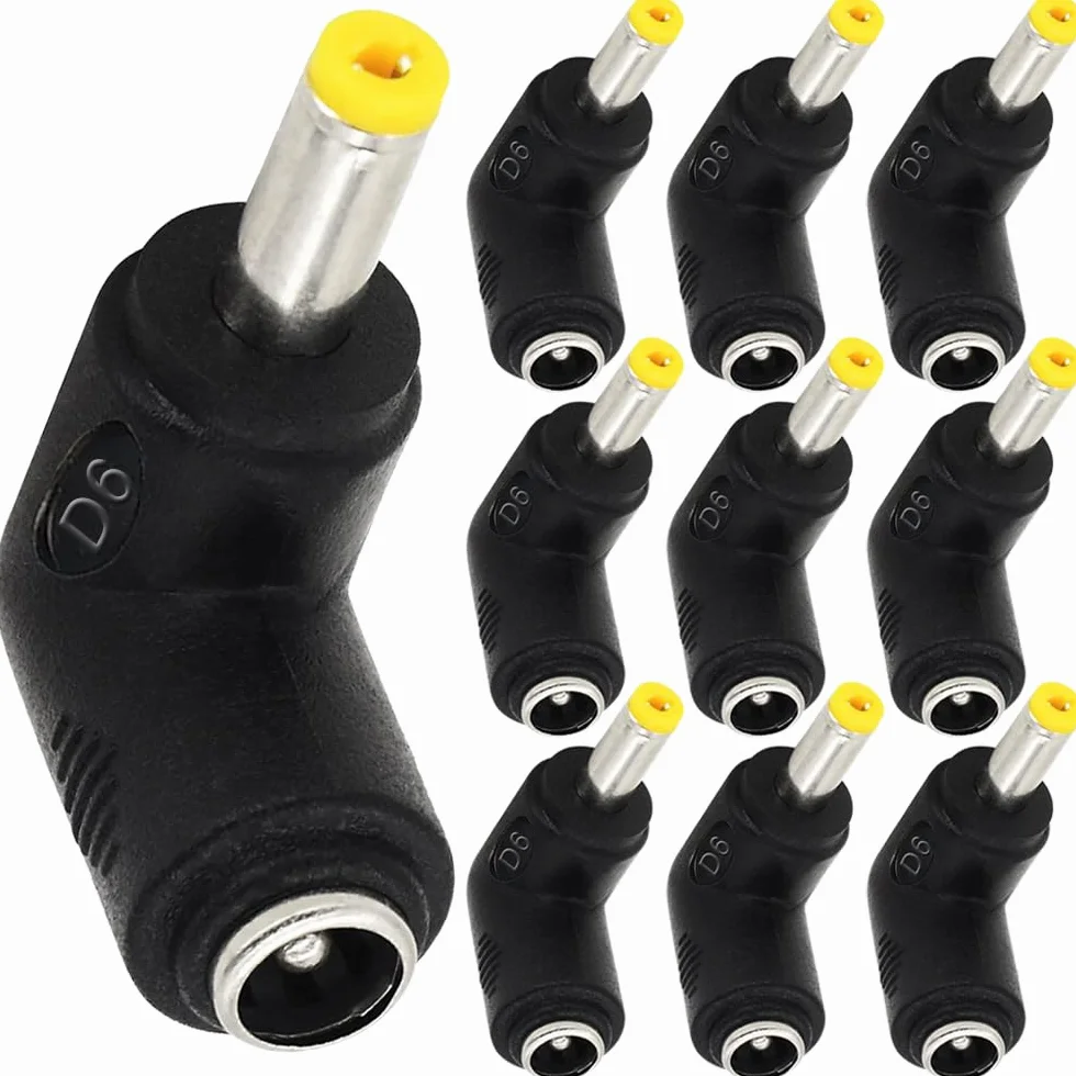Złącze kątowe 90 stopni 5,5x2,1mm żeńskie do 4,8 x 1,7 mm męskie złącze zasilania DC do głośnika, kamery internetowej (10 sztuk)
