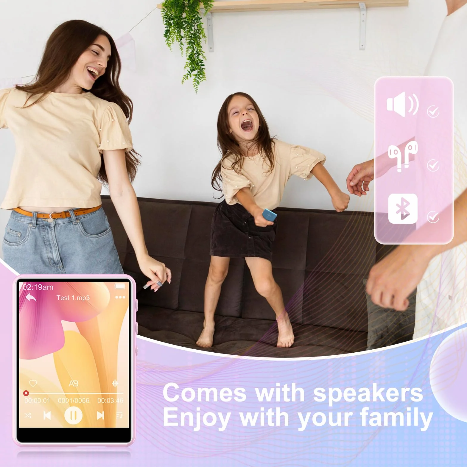 Odtwarzacz MP3 64 GB Bluetooth 5.3 2,4-calowy ekran dotykowy przenośny HiFi odtwarzacz muzyczny z głośnikiem Radio FM różowy
