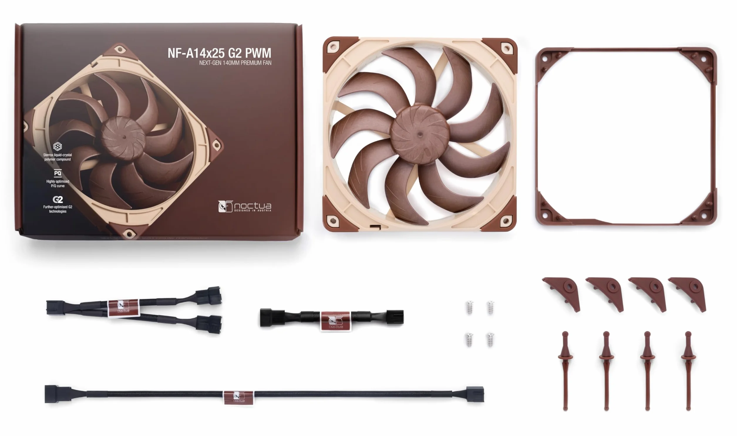 Noctua NF-A14x25 G2 PWM, 140-milimetrowy Cichy Wentylator Komputerowy Klasy Premium, 4-Pinowy (Brązowy)