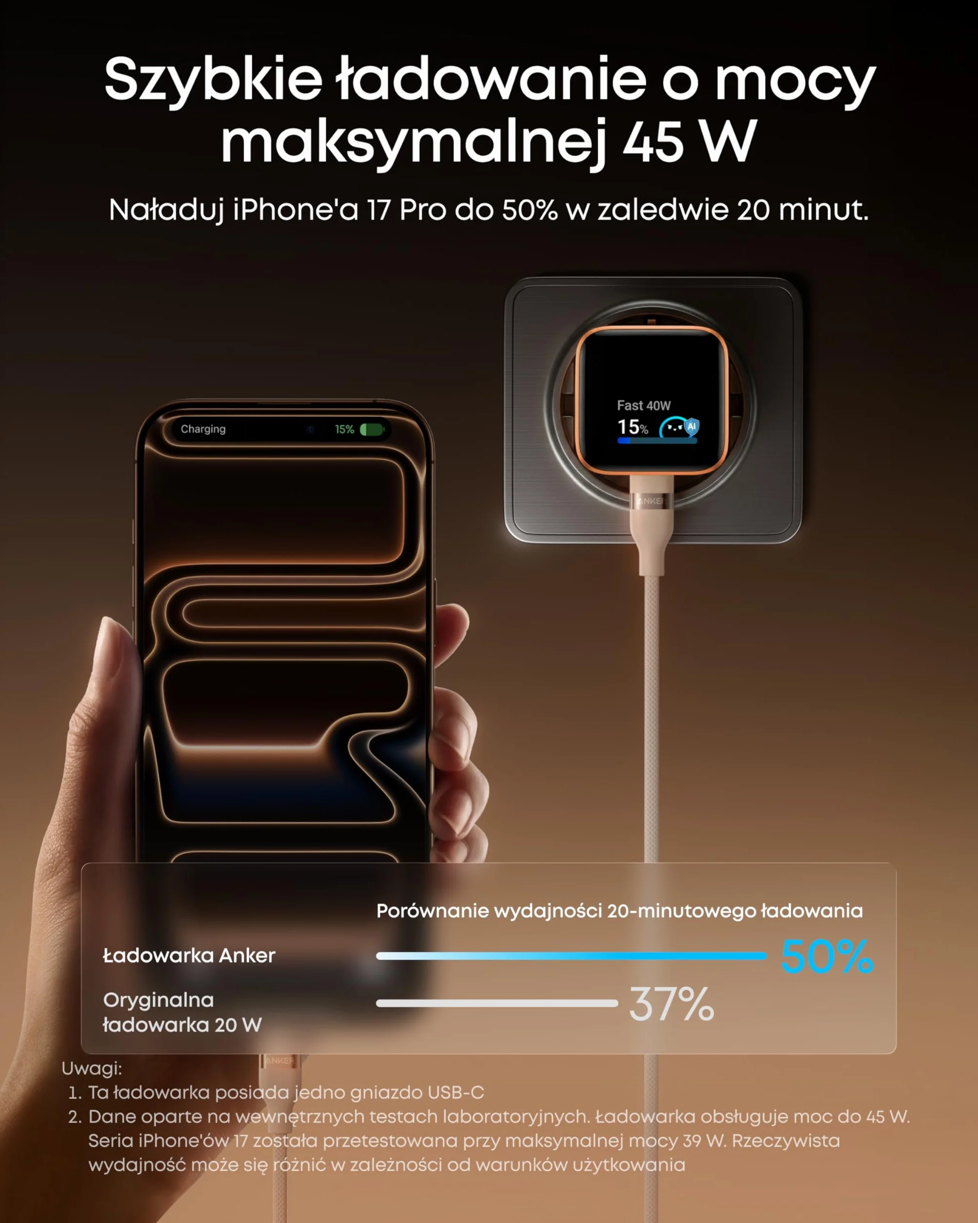 Anker Nano 45 W USB-C Ładowarka Smart Display