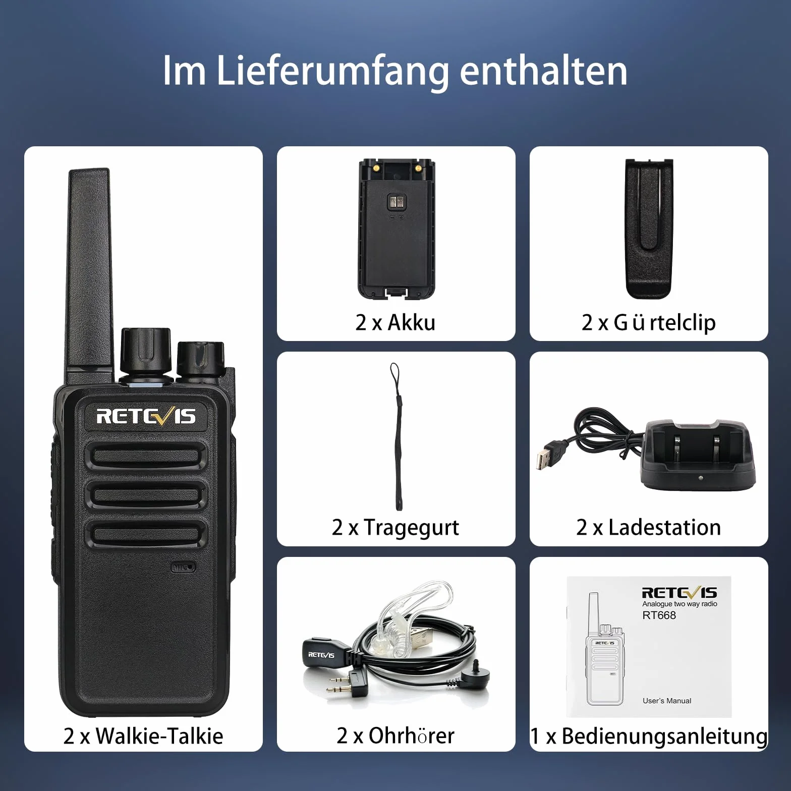 Retevis RT668 Walkie Talkie Krótkofalówki 16 Kanałów CTCSS/DCS VOX Akumulator 2 Sztuki