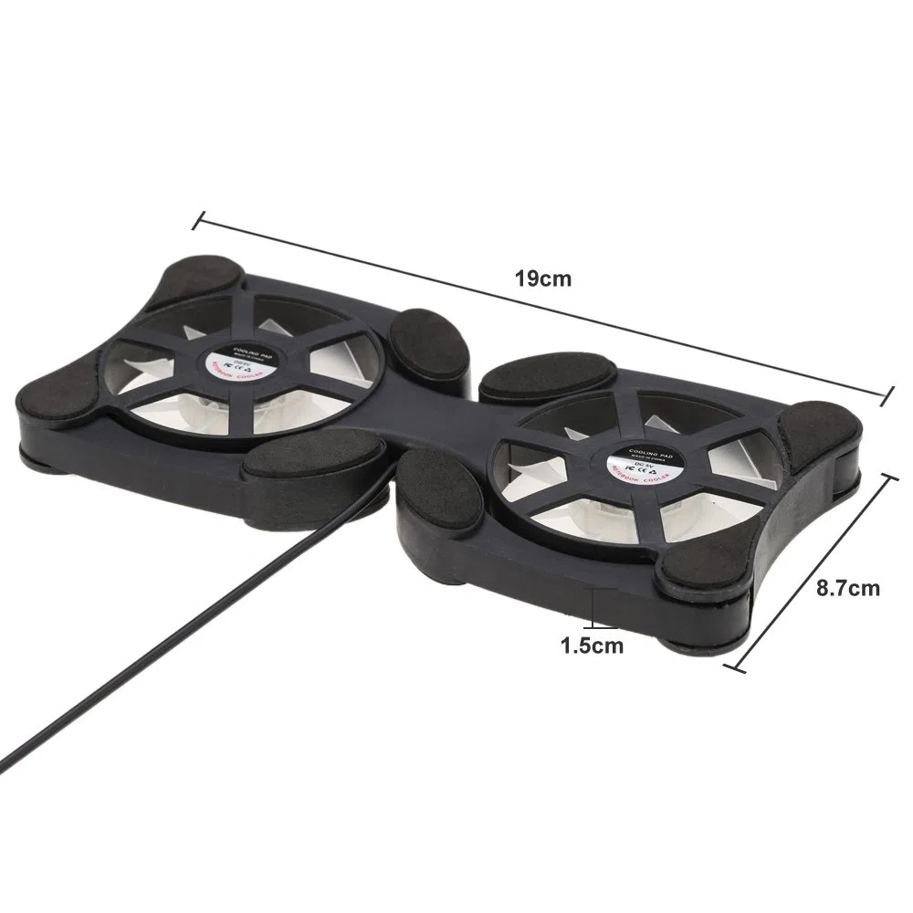 Podkładka Chłodząca do Laptopa, Chłodziarka do Laptopa z Regulowanymi i Składanymi Ramionami, Podwójny Wentylator USB Przenośny Wentylator Chłodzący do Laptopa do Laptopów 7-15