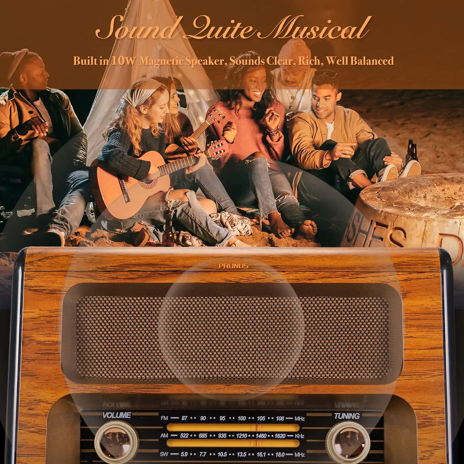 PRUNUS J-199 retro radio Bluetooth AM/FM/SW 3-drożne zasilanie akumulator bateria gniazdko USB/TF