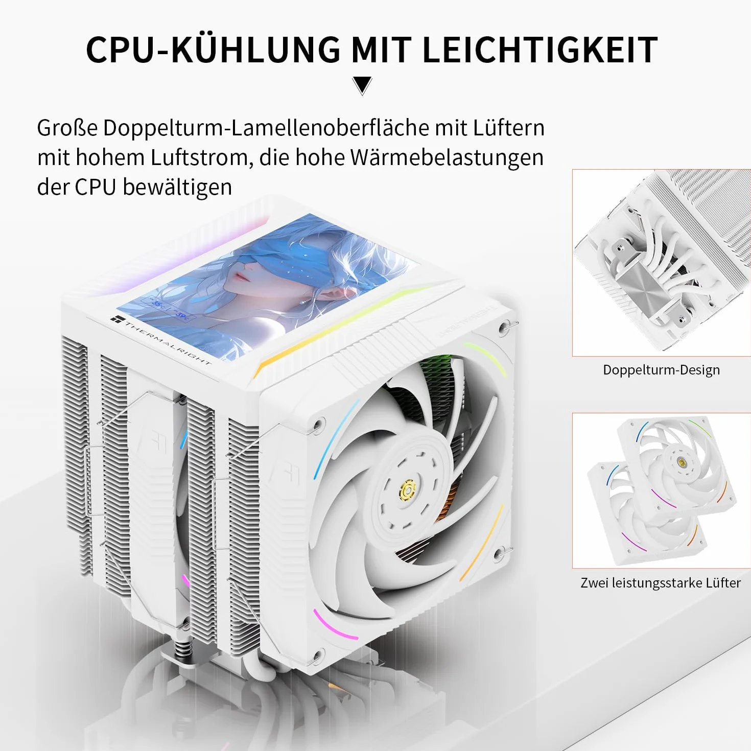 Thermalright Peerless Assassin 120 VISION MAX ARGB White chłodnica powietrza CPU Dual-Tower 2150 obr./min 5-calowy wyświetlacz IPS