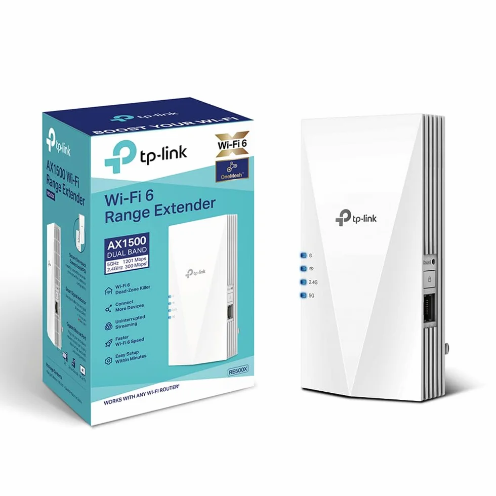 TP-Link RE500X | Wzmacniacz Sygnału Wi-Fi 6 AX1500 | Dwupasmowy (5 GHz i 2,4 GHz) | Port Gigabit Ethernet | Kompatybilny z OneMesh | Tryb Punktu Dostępowego | Aplikacja Tether