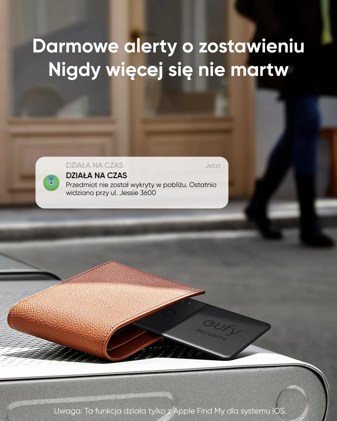Karta SmartTrack E30 firmy eufy (czarna, 1 sztuka), ładowalna, działa z Apple Find My (tylko iOS), lokalizator Bluetooth, idealna do portfela, paszportu i laptopa, wodoodporna