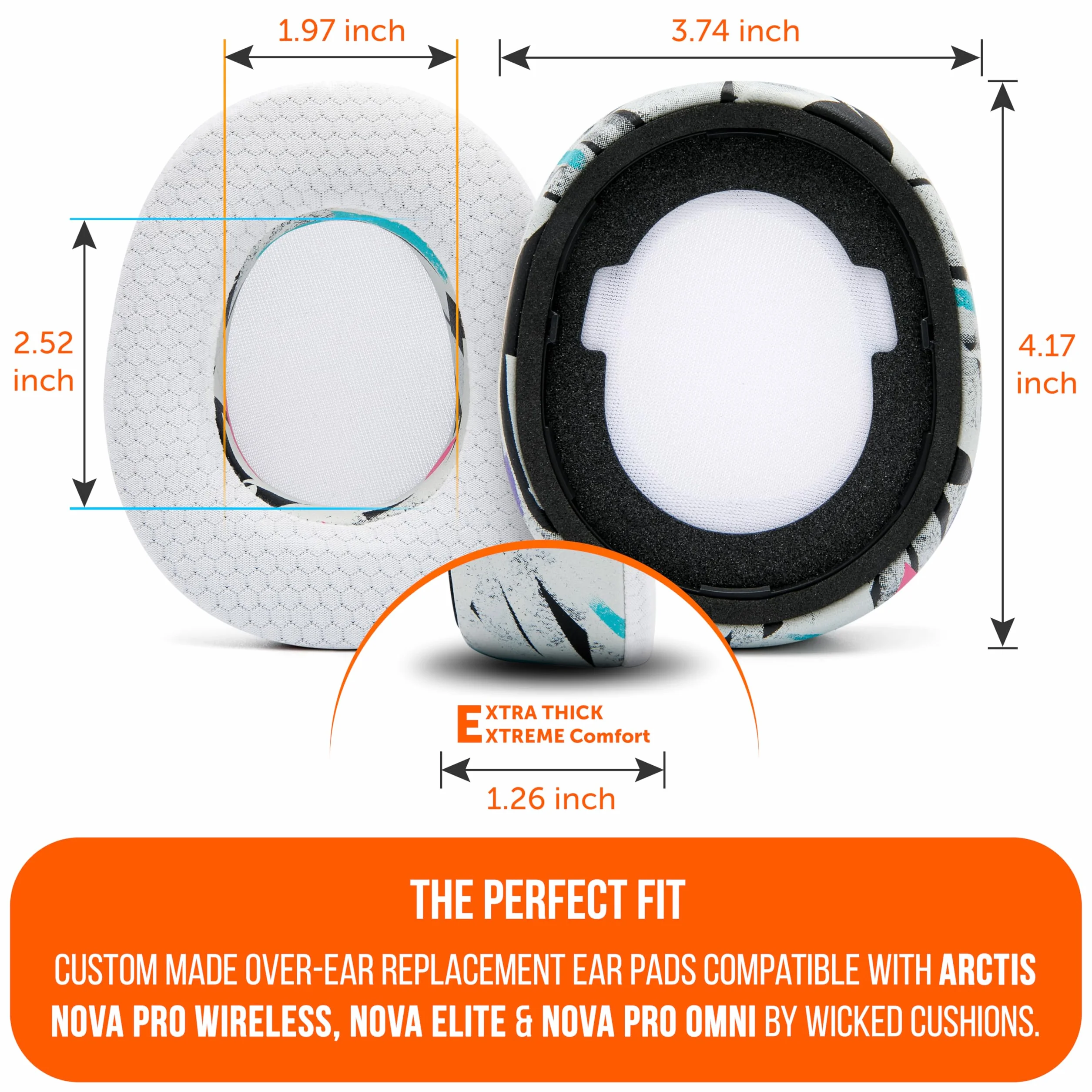 WC Modkit V2 Nova Pro Wireless żelowe nauszniki szeroki pałąk płytki boczne do słuchawek Arctis Nova Pro Wireless Pro Omni Elite Wicked Cushions 90's White