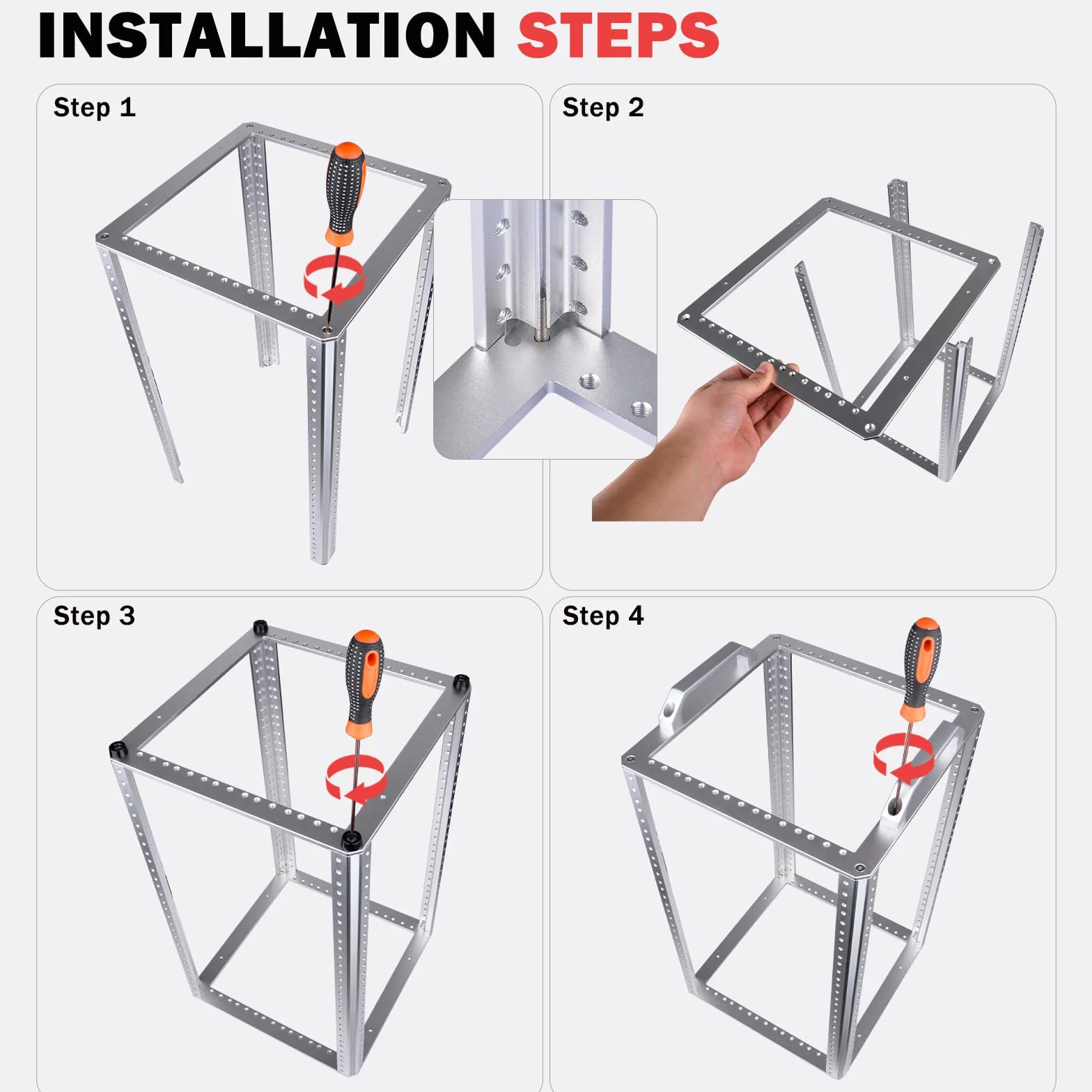 DeskPi RackMate TL1 10U 10-calowa szafka serwerowa ze stopu aluminium otwarta rama