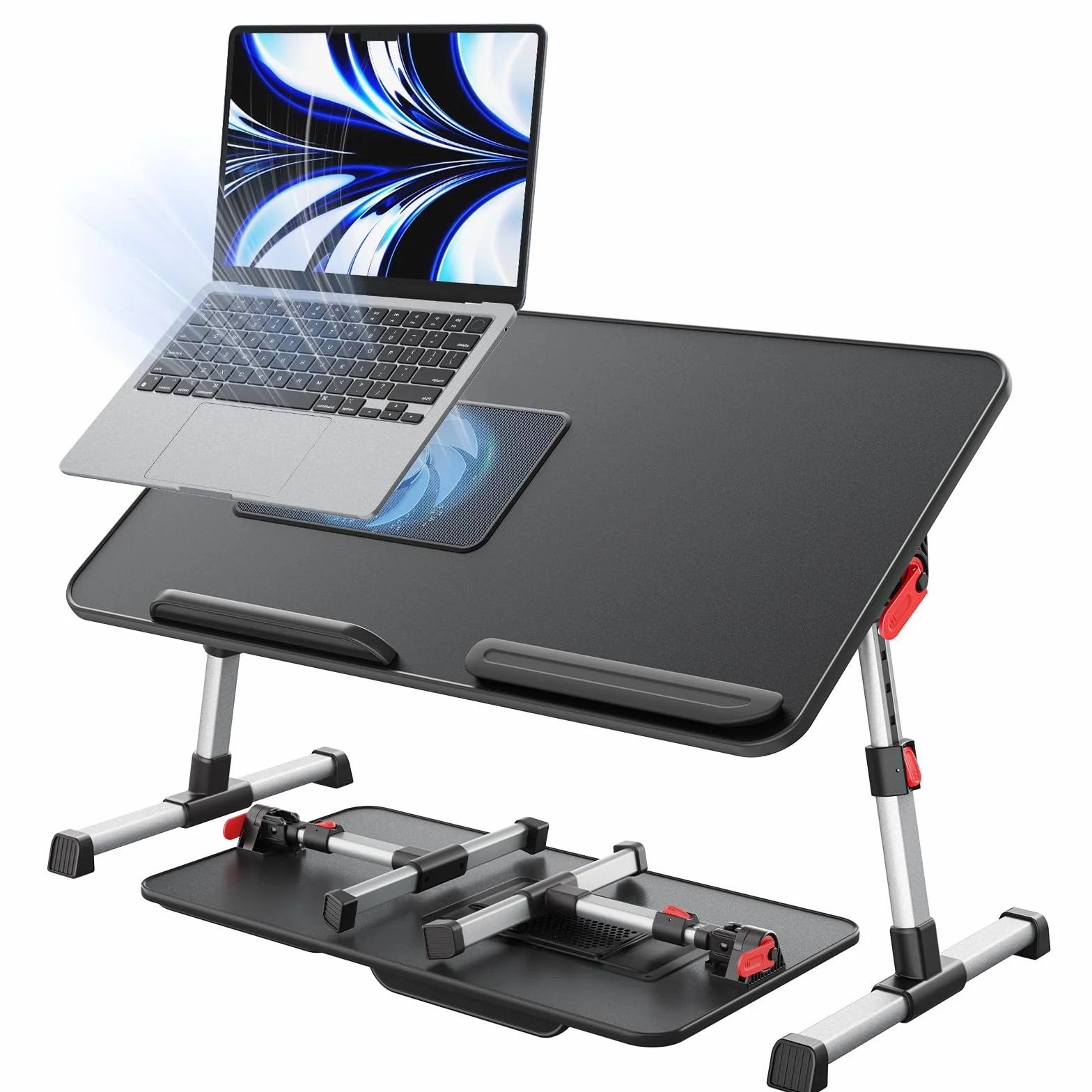 SAIJI stolik chłodzący, biurko z przyłączem USB, stolik do spania z wentylatorem, regulowana podstawka na laptopa, składany stolik na sofę, łóżko, podłogę, śniadanie, naukę, czytanie (52 x 30 cm