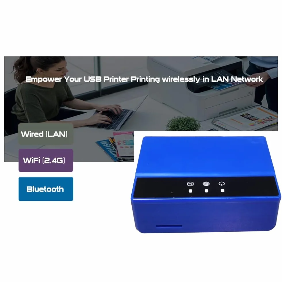 Bluetooth Ethernet WiFi Printing Server do drukarki USB, Wtyczka UE