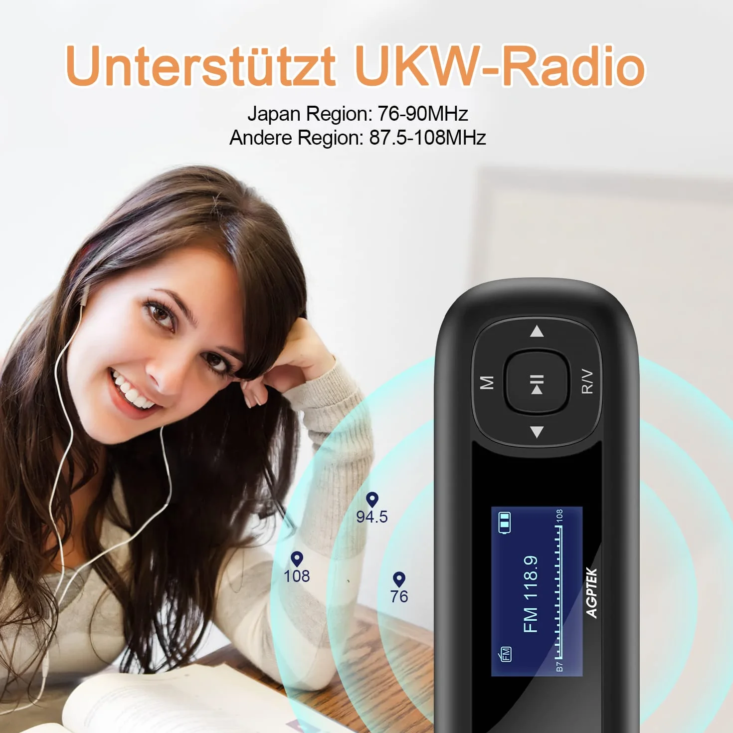 8 GB USB odtwarzacz MP3, przenośny, z radiem FM, odtwarzacz muzyki, zasilany akumulatorem, czarny i czerwony