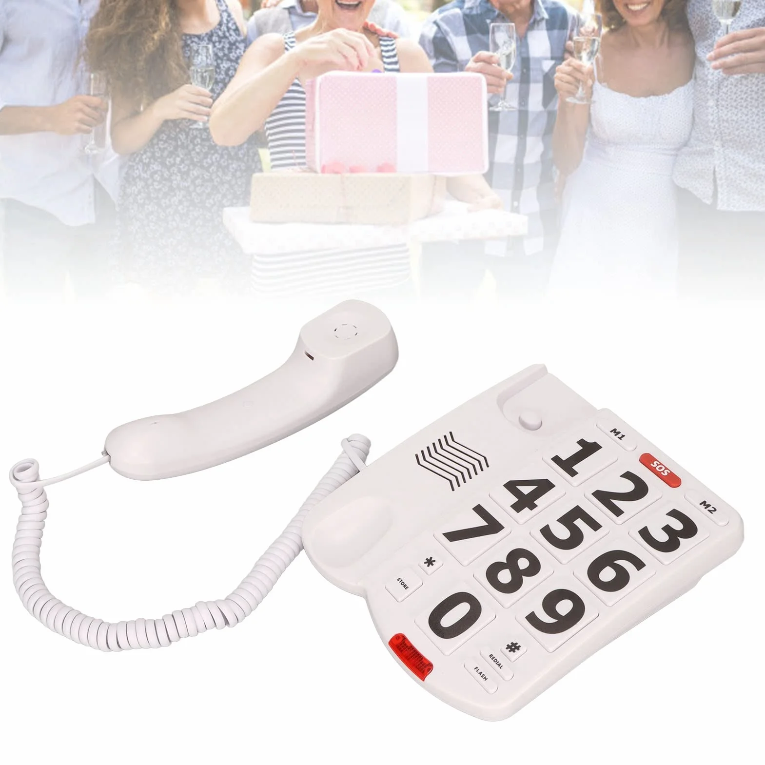 Telefon z Dużymi Przyciskami dla Seniorów, Bardzo Głośny Dzwonek, Regulowana Głośność i Długi Przewód, Telefon Przewodowy dla Osób Niedosłyszących i Niedowidzących