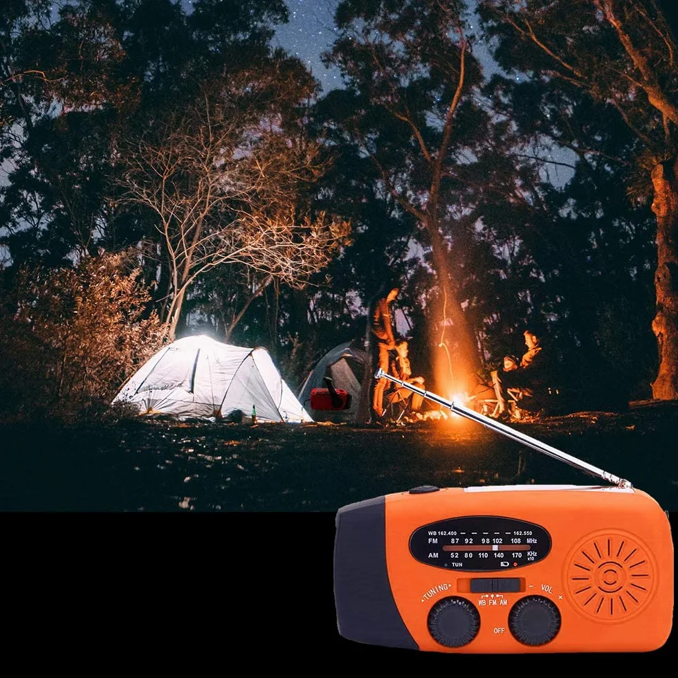 Radio solarne przenośne AM/FM z korbą powerbank 2000 mAh latarka LED na kemping