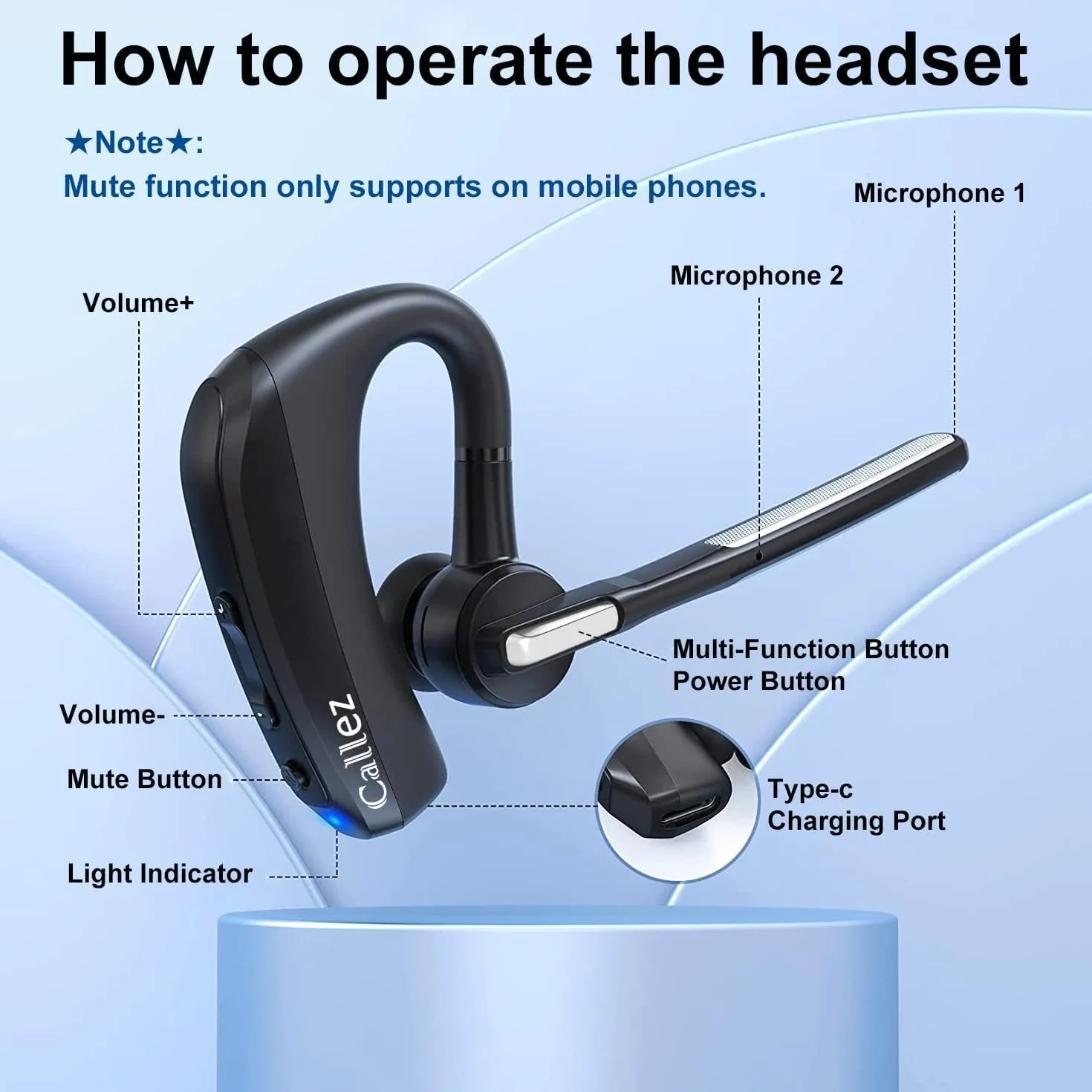 Zestaw słuchawkowy Bluetooth z podwójnym mikrofonem CVC8.0 z redukcją szumów, bezprzewodowe słuchawki V5.0, bezprzewodowe słuchawki do telefonu komórkowego, do iPhone'a, Samsunga, smartfona, jazdy