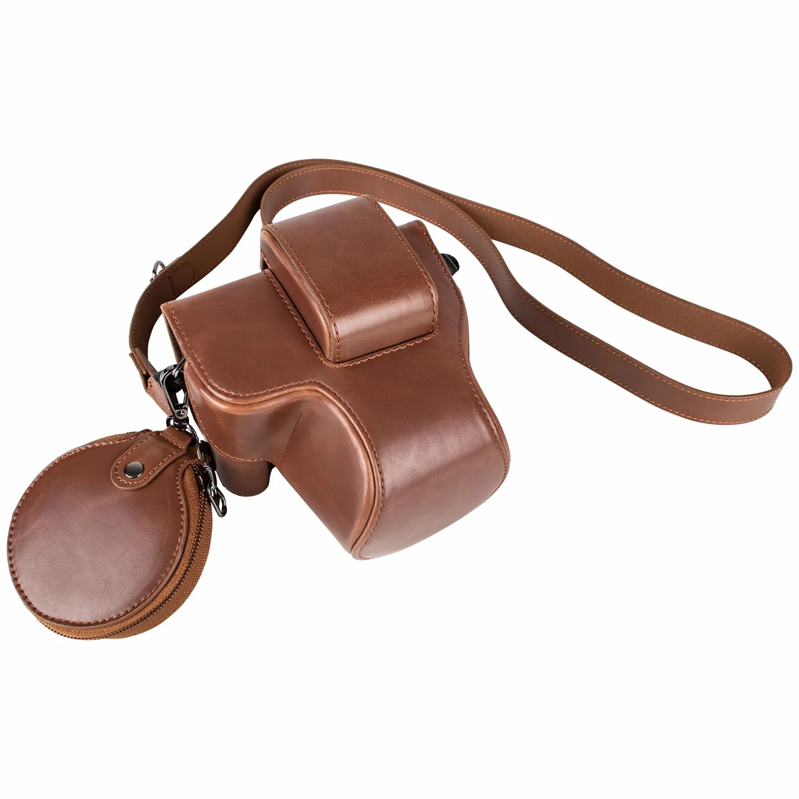 MUZIRI KINOKOO EOS R50 R100 etui, retro etui ochronne ze skóry PU do aparatu Canon EOS R50 R100 - torba na aparat z dolnym otworem i paskiem na ramię i kieszenią do przechowywania